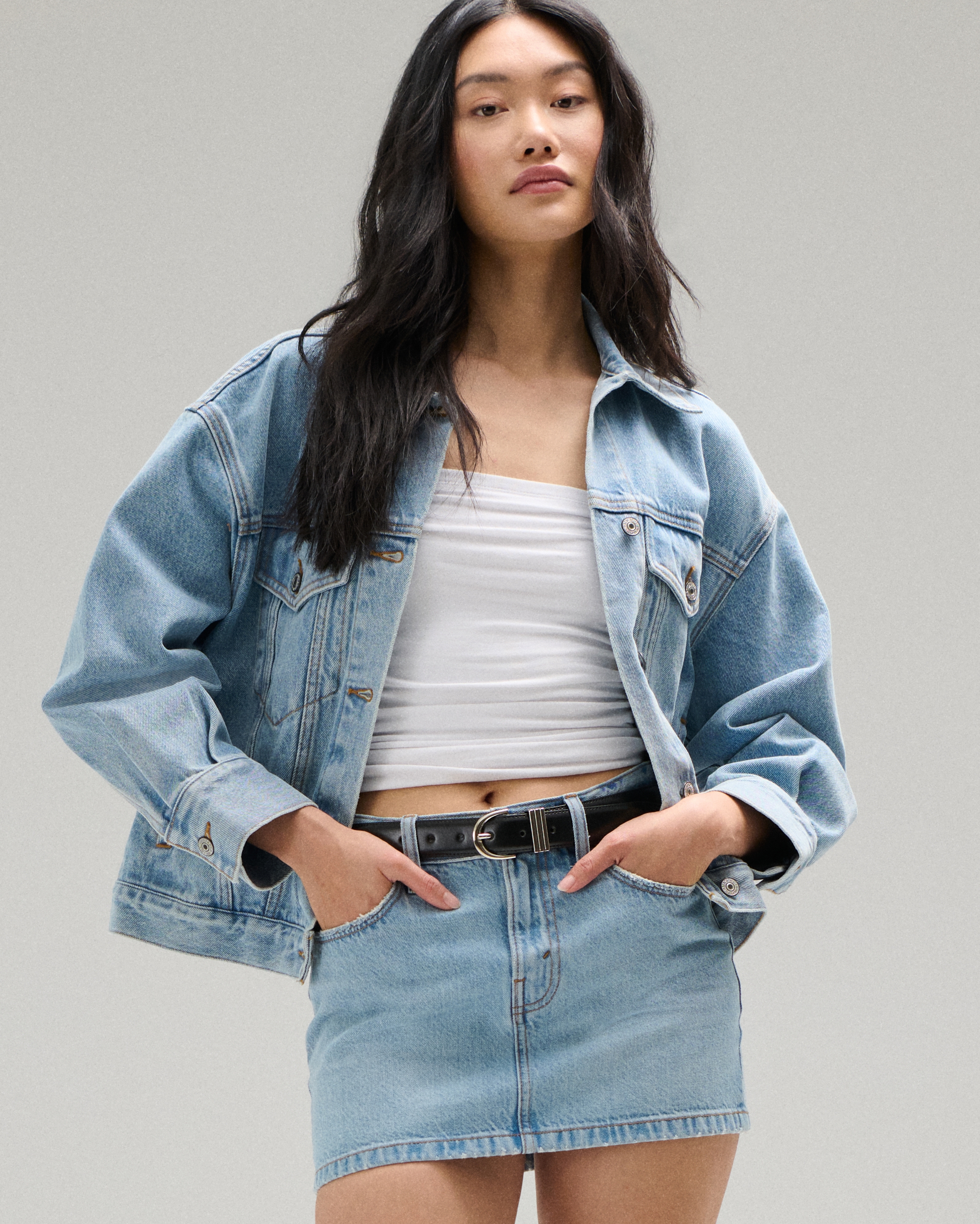 andwang denim cargo 防ぎ mini skirt