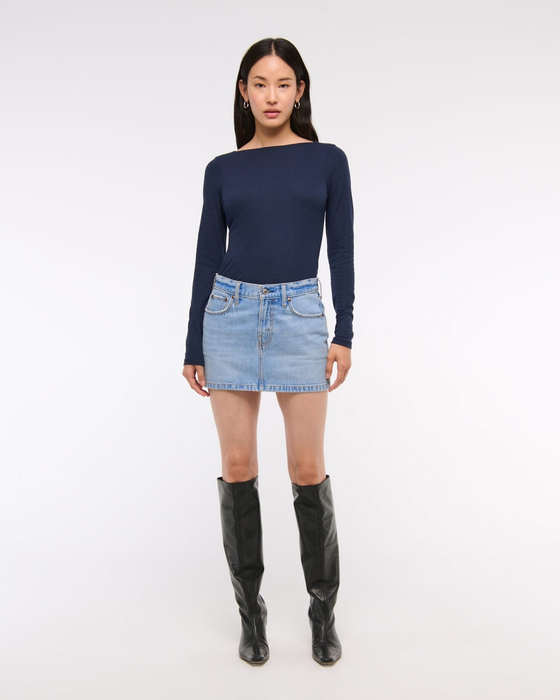 Low Rise Denim Mini Skirt