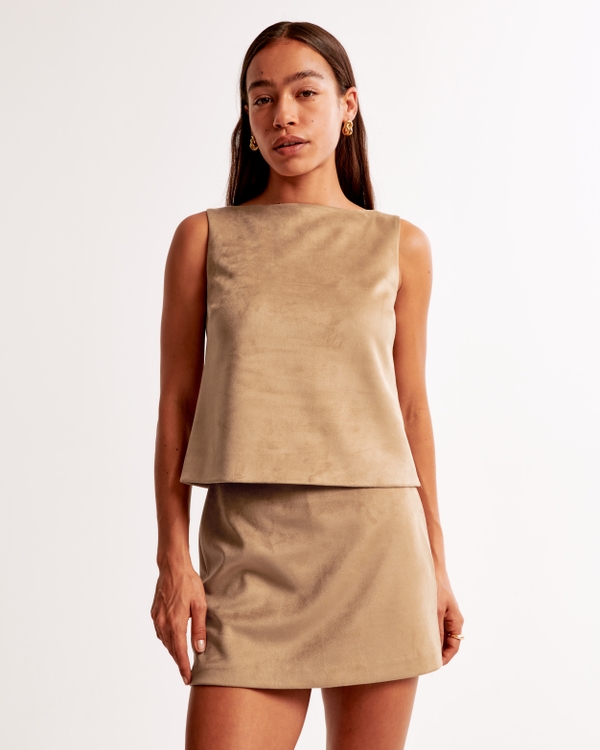 The A&F Scarlett Faux Suede Mini Skort, Sand