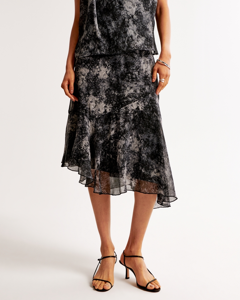 Crinkle Asymmetrical Midi Skirt