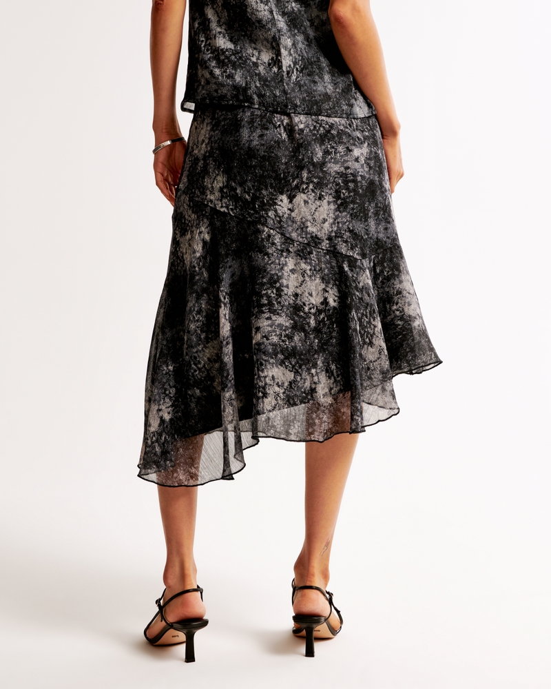 Crinkle Asymmetrical Midi Skirt