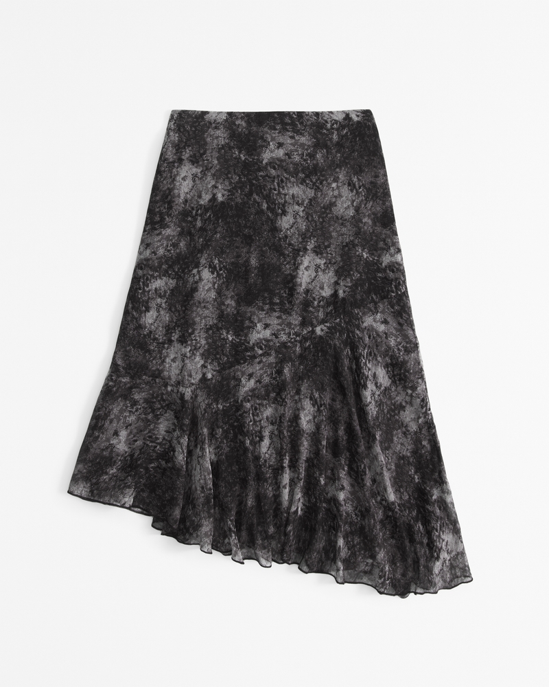 Crinkle Asymmetrical Midi Skirt