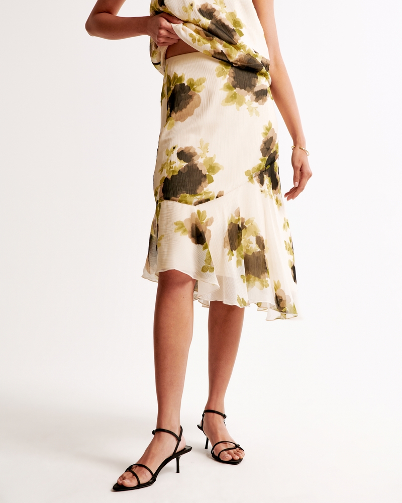Crinkle Asymmetrical Midi Skirt