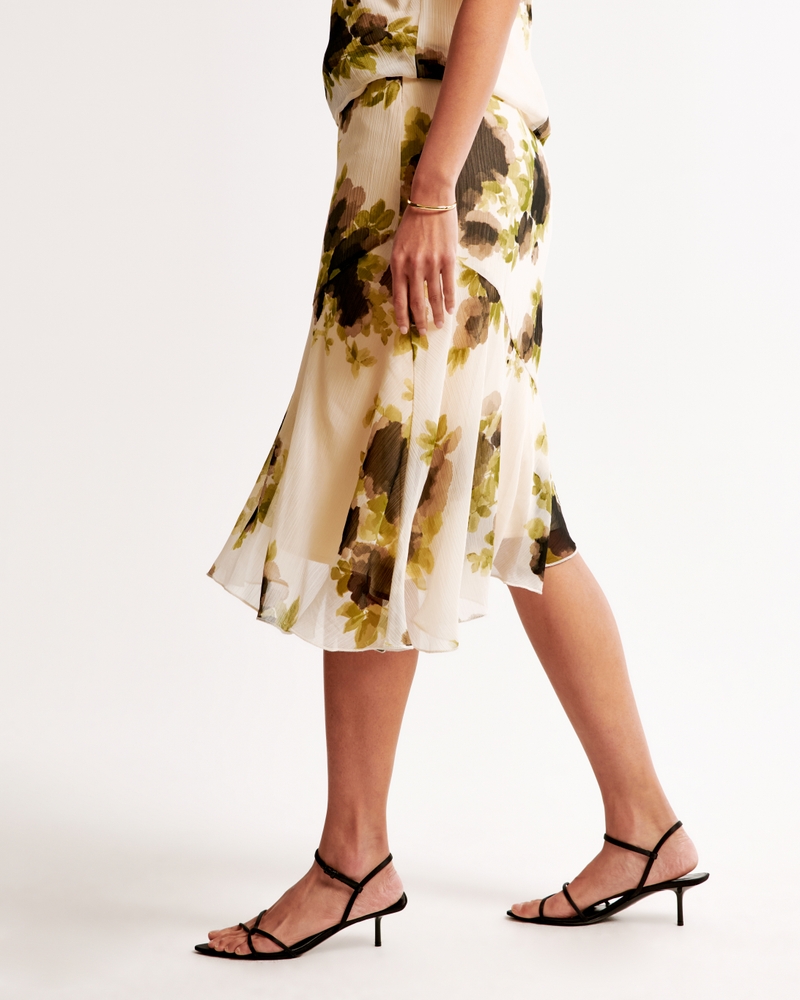 Crinkle Asymmetrical Midi Skirt