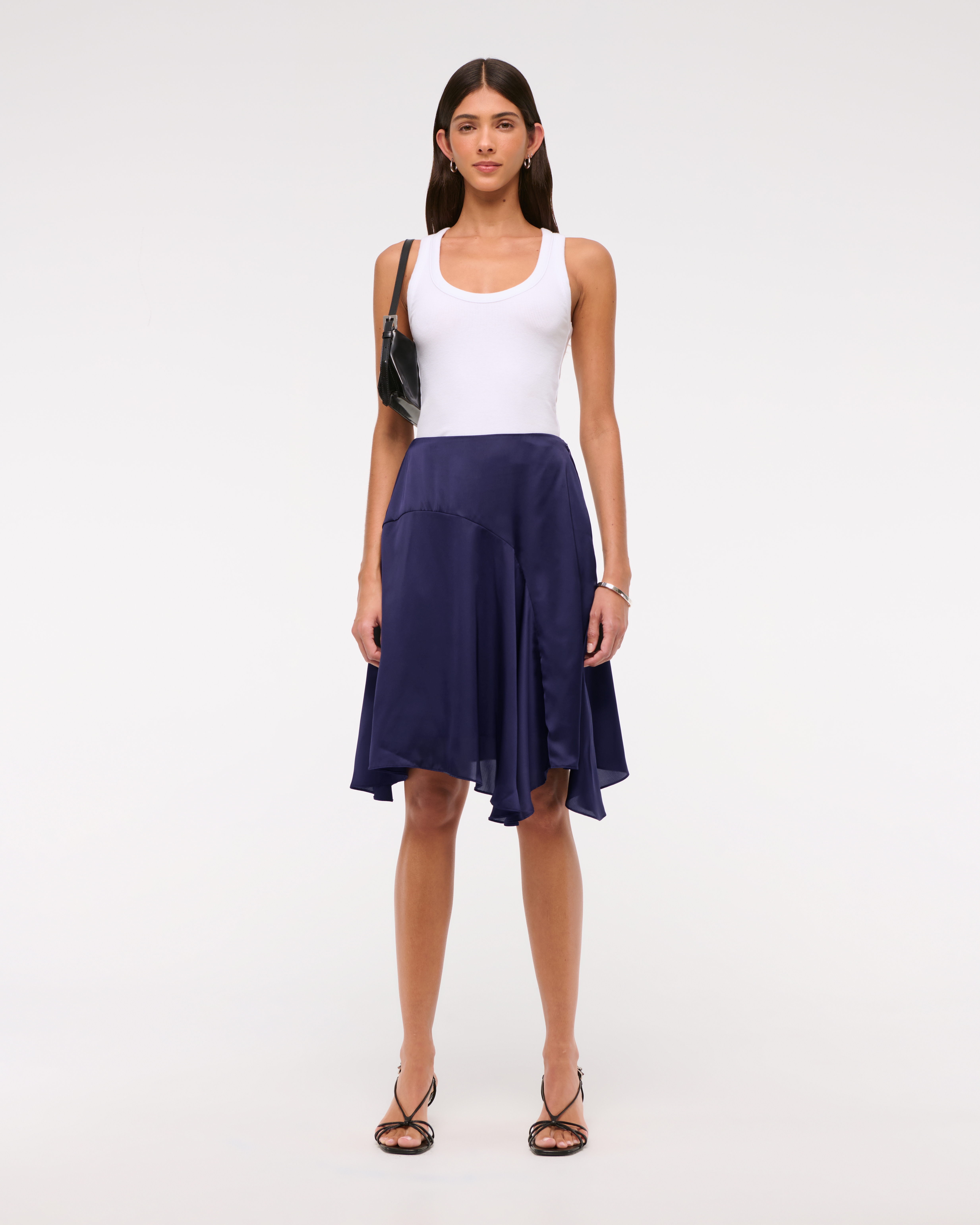 Abercrombie & Fitch Satin Midi Skirt In Blue