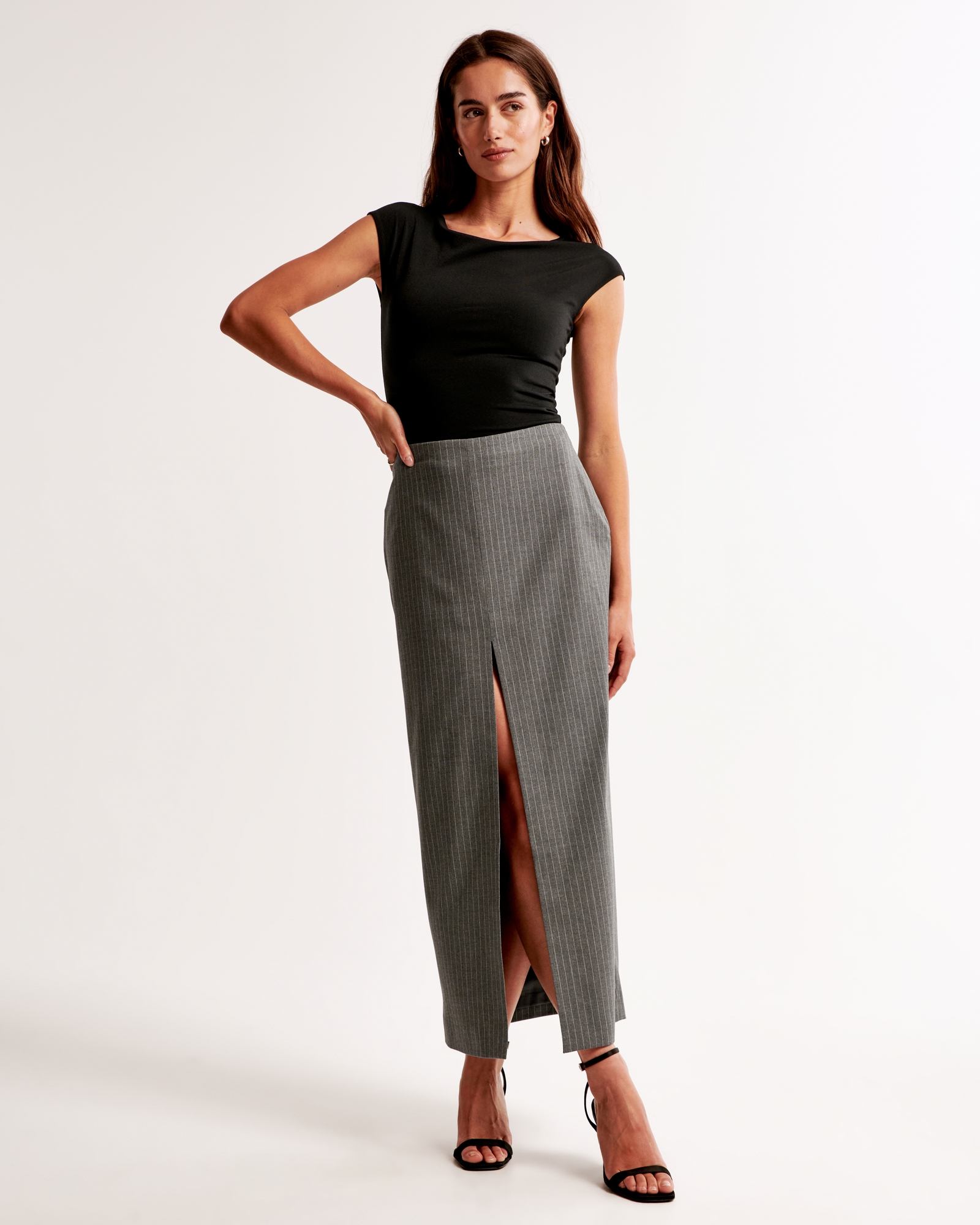 Mid Rise Pencil Maxi Skirt