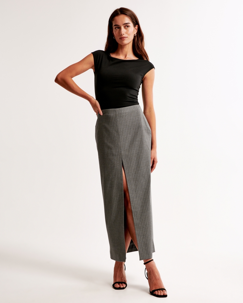 Pencil Skirt Summer Maxi Skirts Grey Berrylush Grey White Ethnic