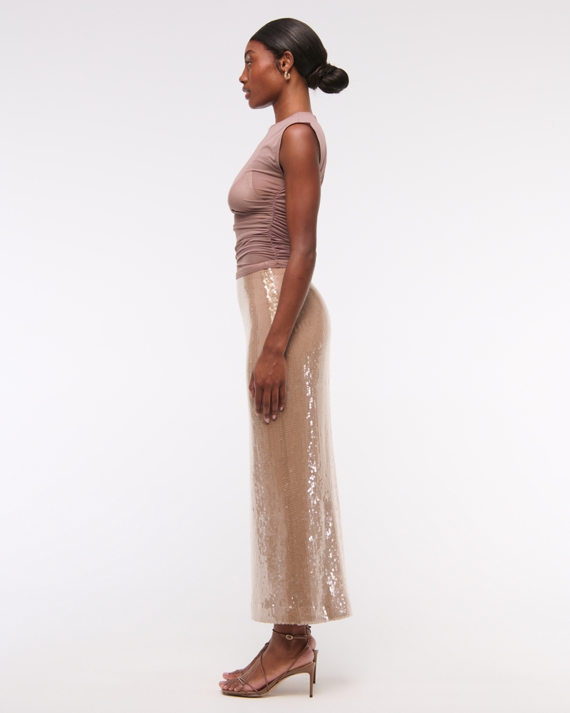 High Rise Sequin Sheer Maxi Skirt
