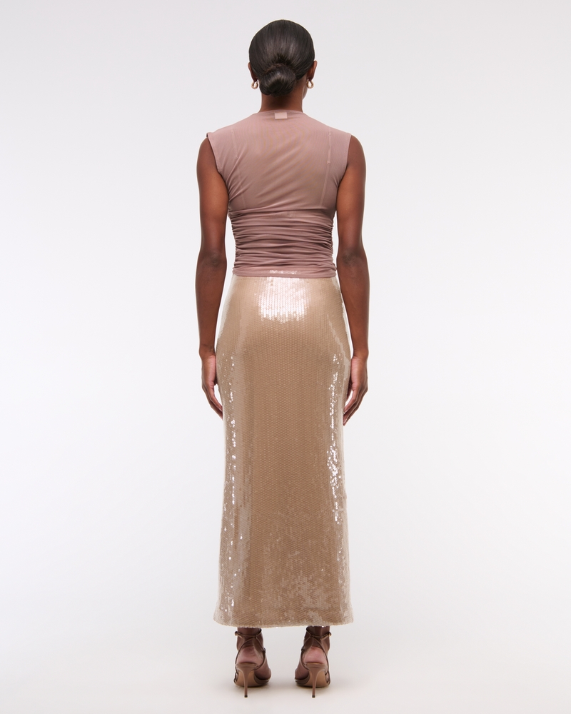 High Rise Sequin Sheer Maxi Skirt