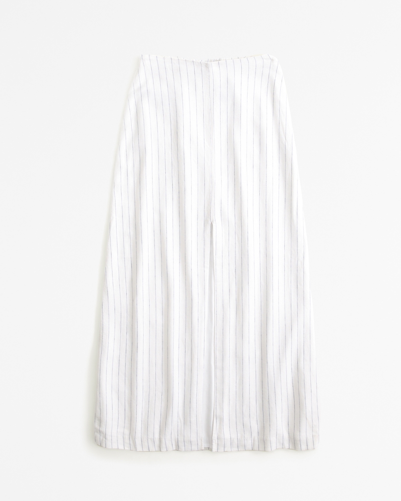 Linen Blend Front Slit Maxi Skirt