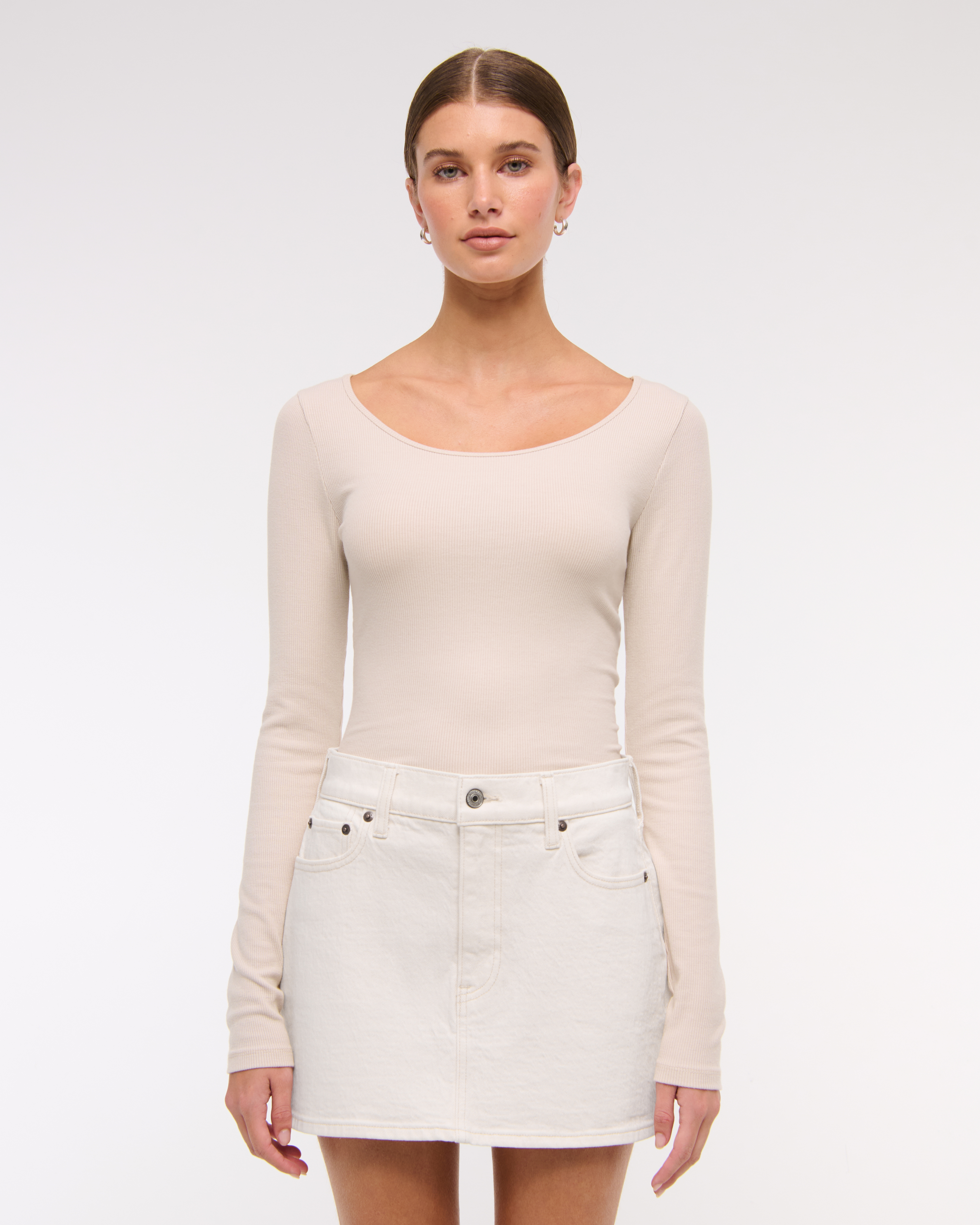 Abercrombie & Fitch Mid Rise Denim Mini Skirt In White