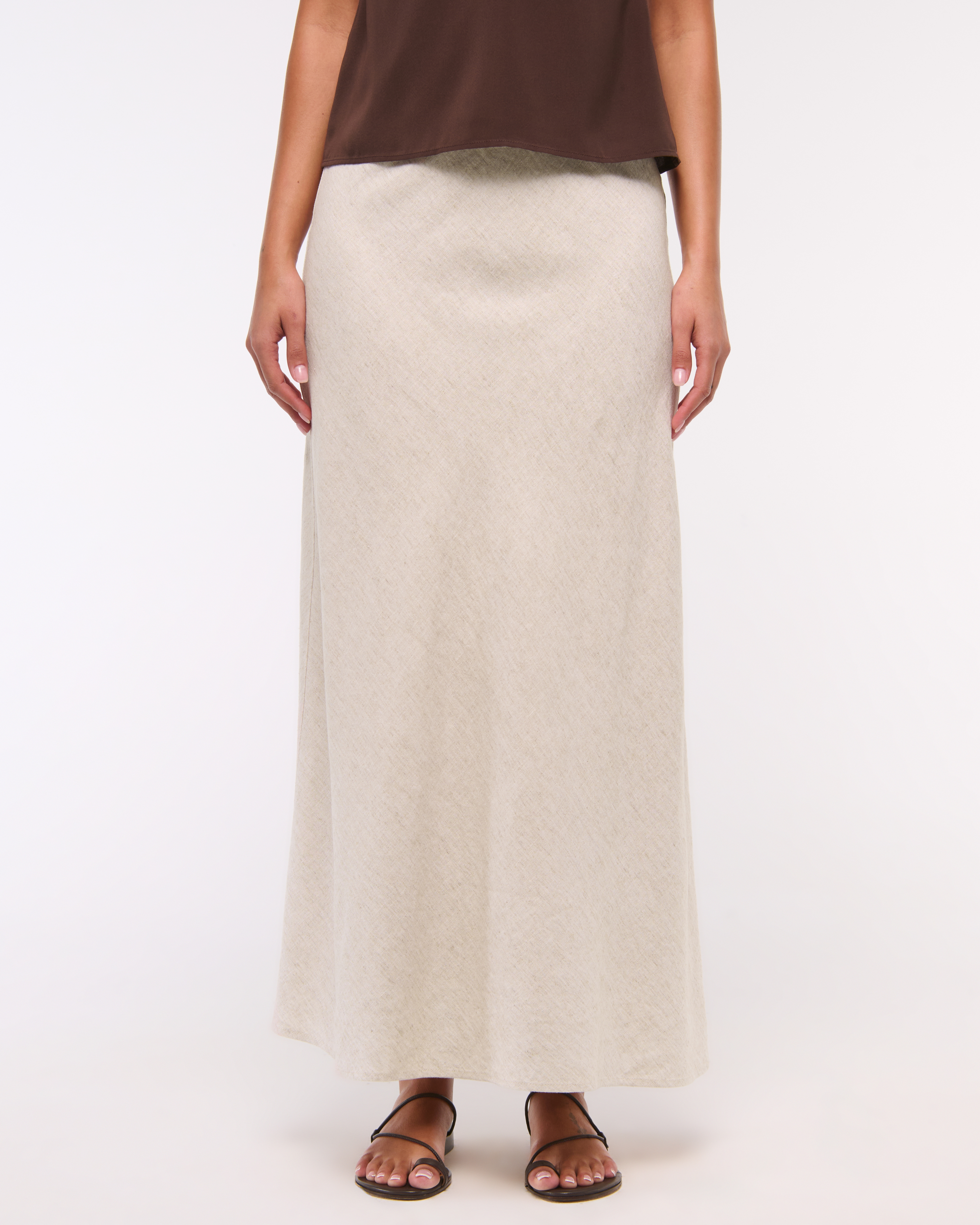 Abercrombie & Fitch Mid Rise Linen-blend Maxi Skirt In Brown