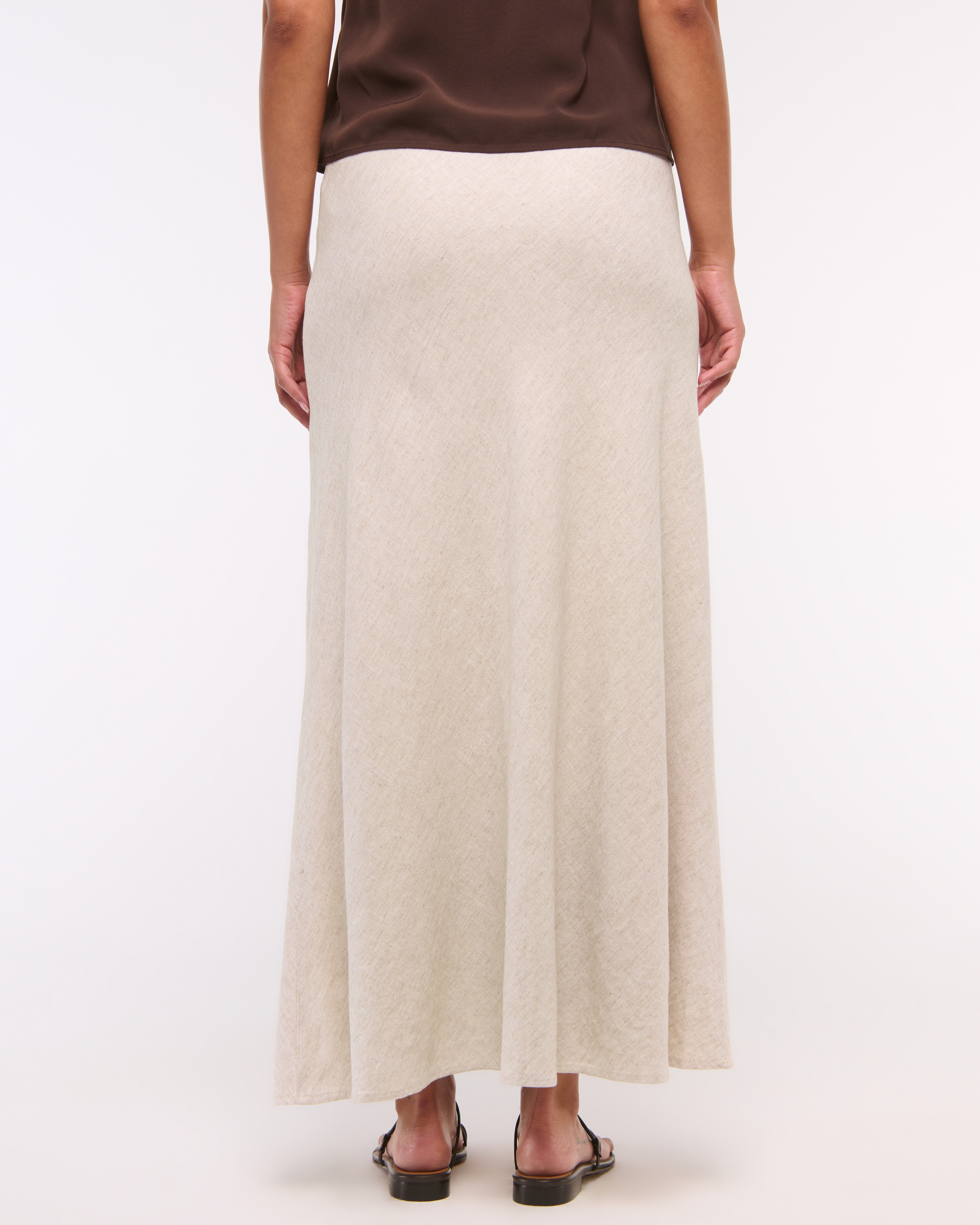 Abercrombie & Fitch Mid Rise Linen-blend Maxi Skirt In Brown