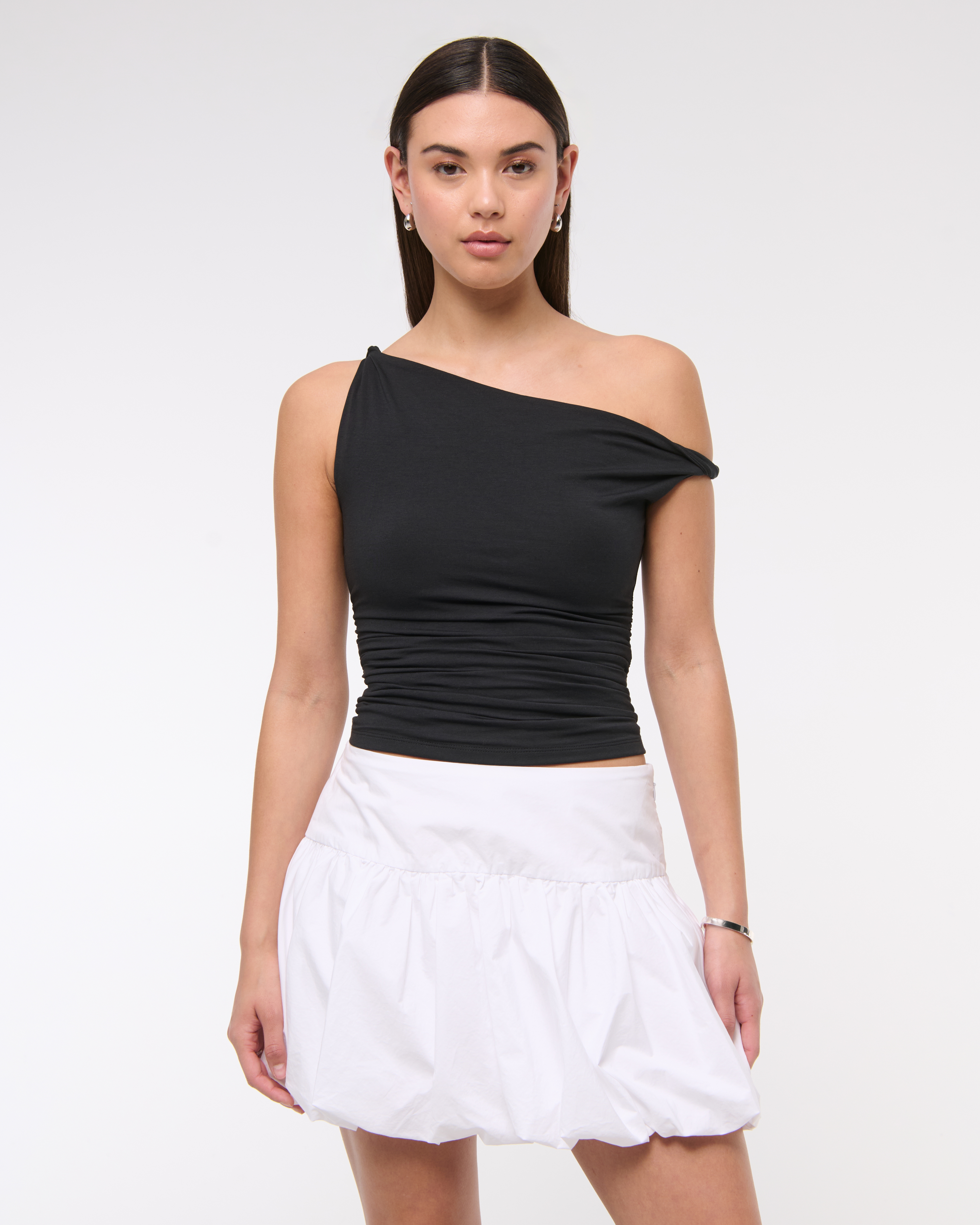 Abercrombie & Fitch Drop-waist Bubble Hem Mini Skort In White