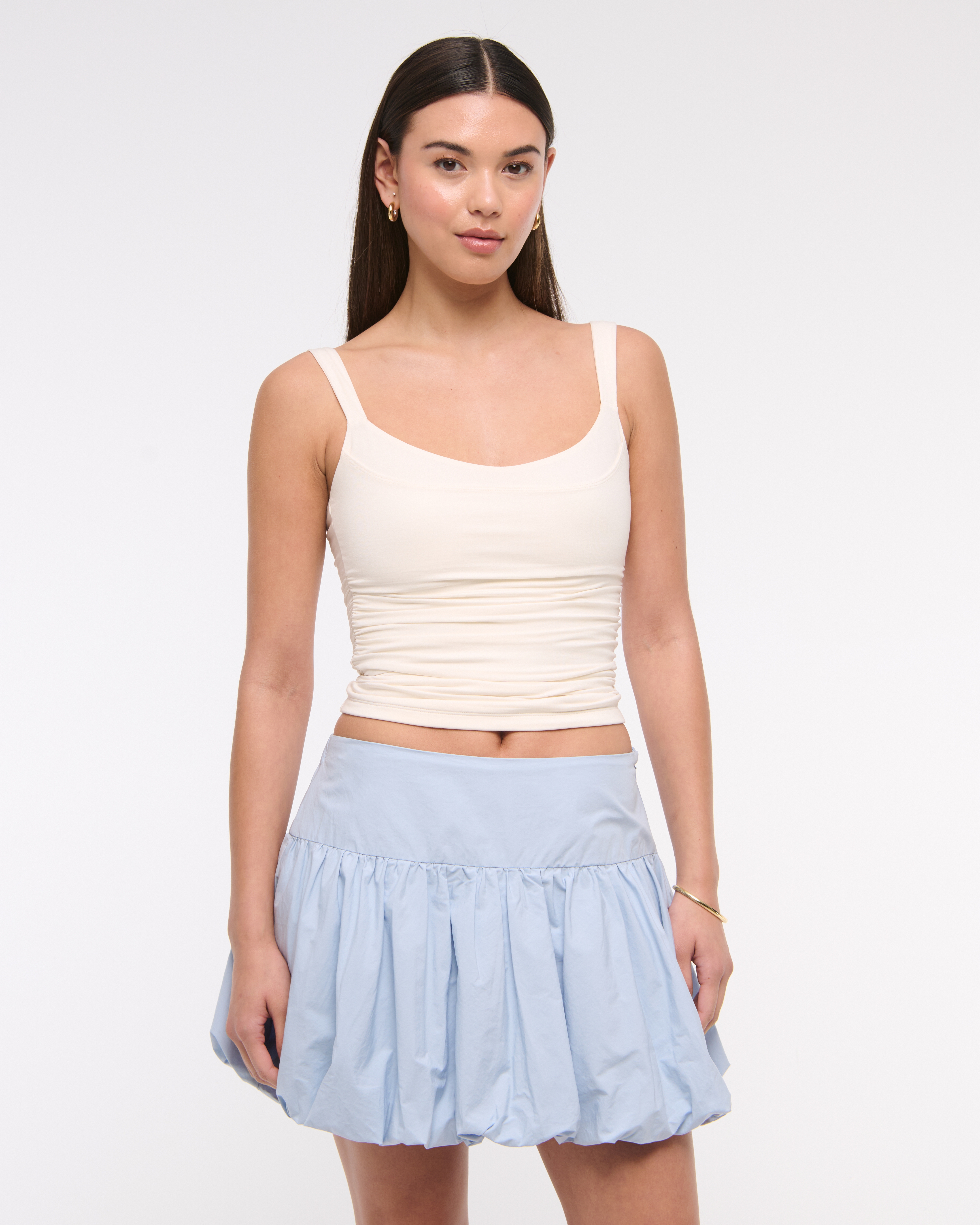 Abercrombie & Fitch Drop-waist Bubble Hem Mini Skort In Blue