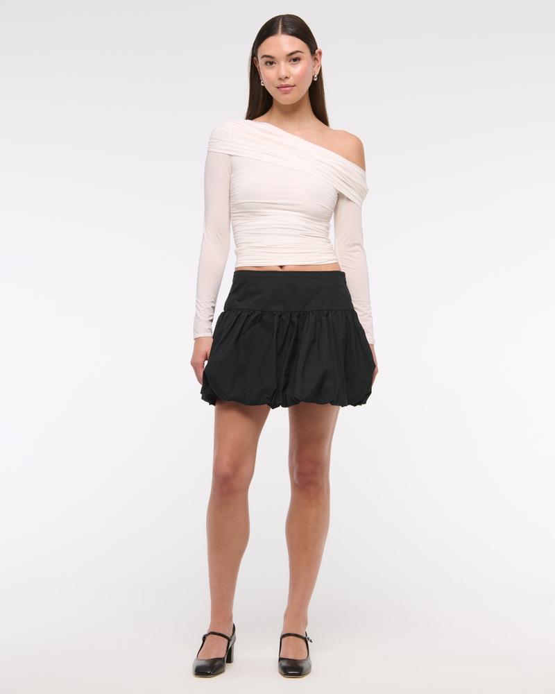Drop-Waist Bubble Hem Mini Skort
