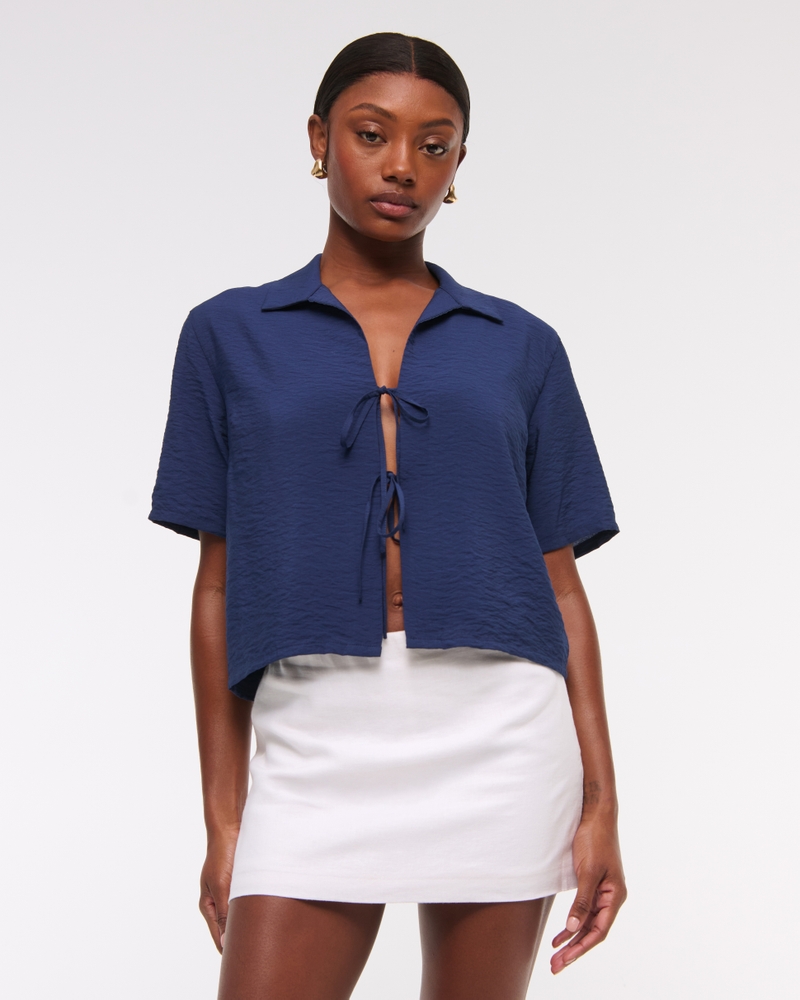 The A&F Scarlett Mid Rise Linen-Blend Mini Skort