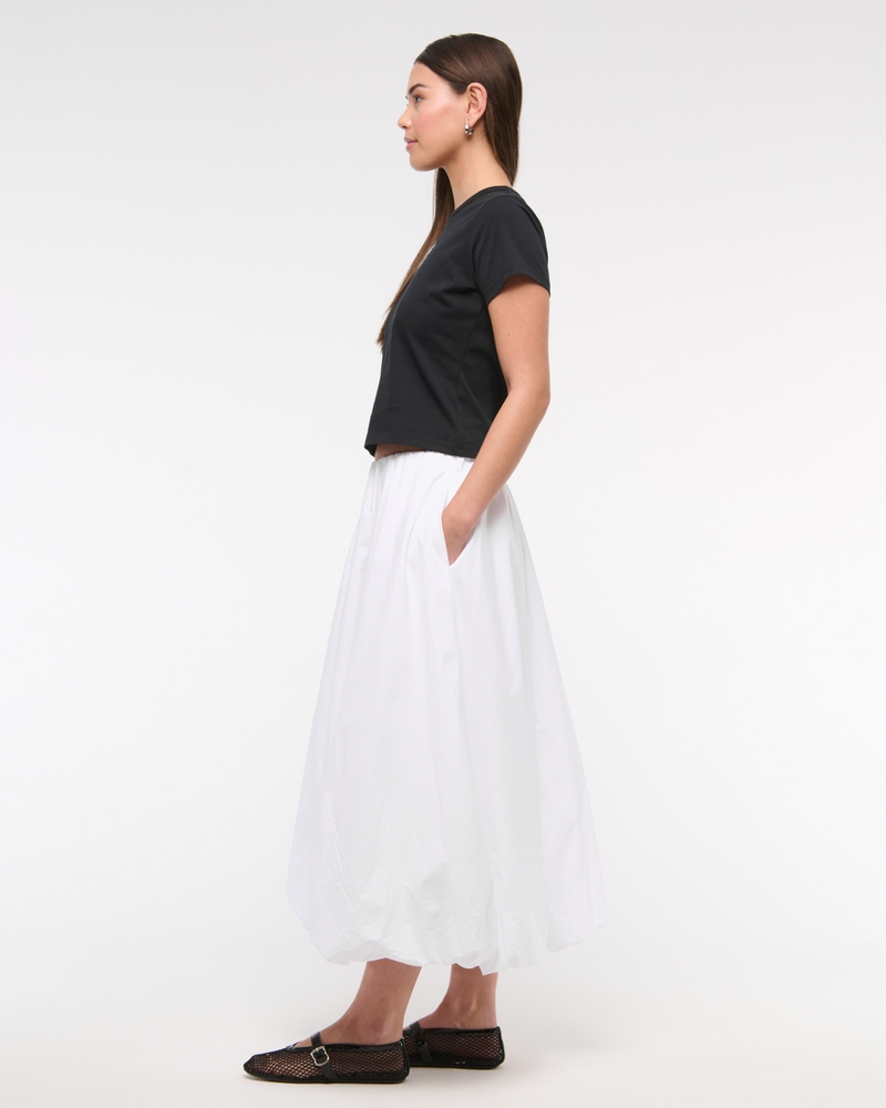 Mid Rise Bubble Hem Maxi Skirt