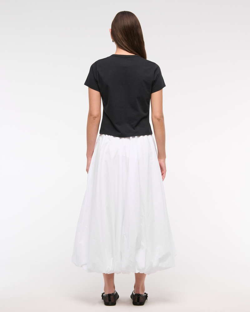 Mid Rise Bubble Hem Maxi Skirt