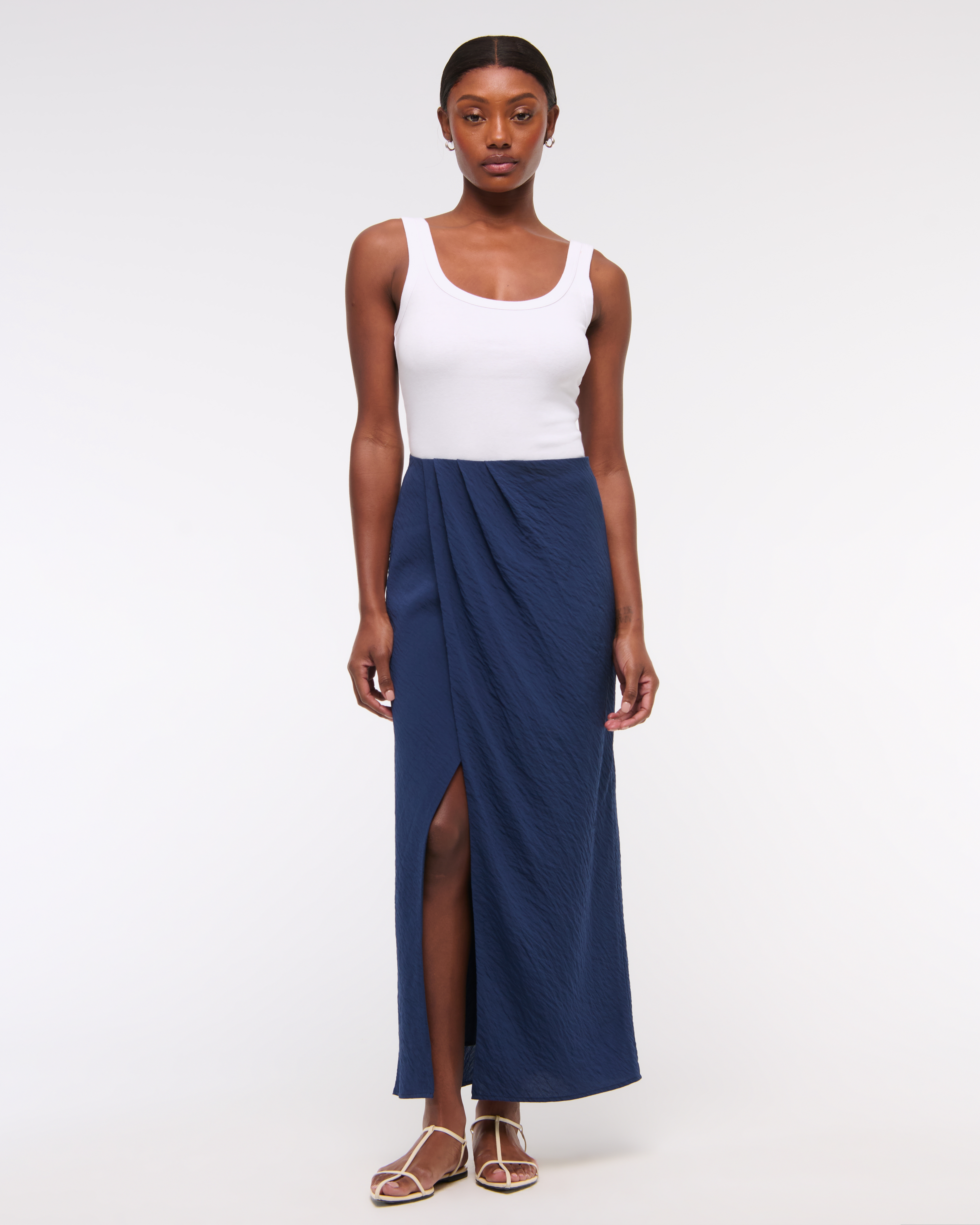 Abercrombie & Fitch Mid Rise Sarong Maxi Skirt In Blue