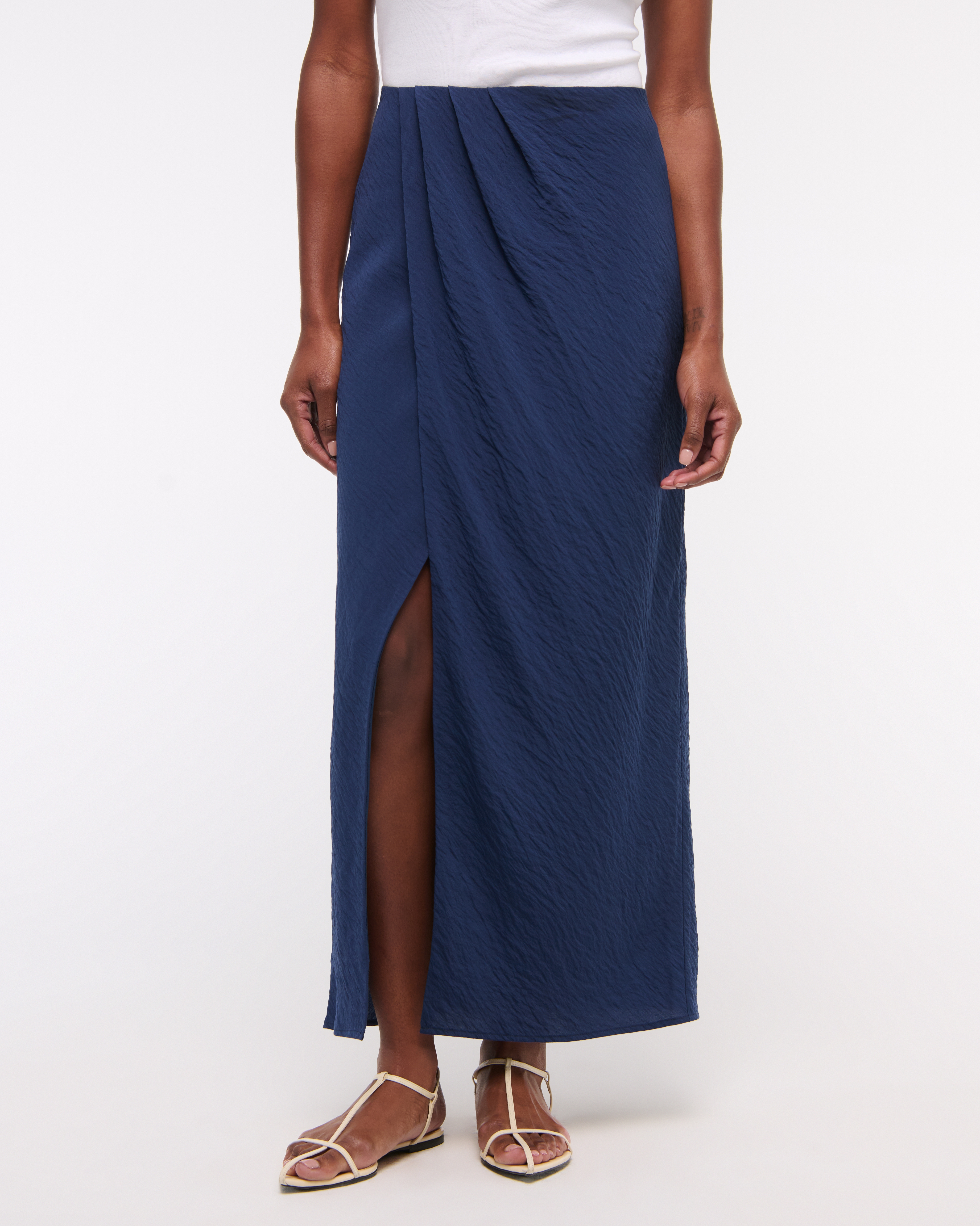 Abercrombie & Fitch Mid Rise Sarong Maxi Skirt In Blue
