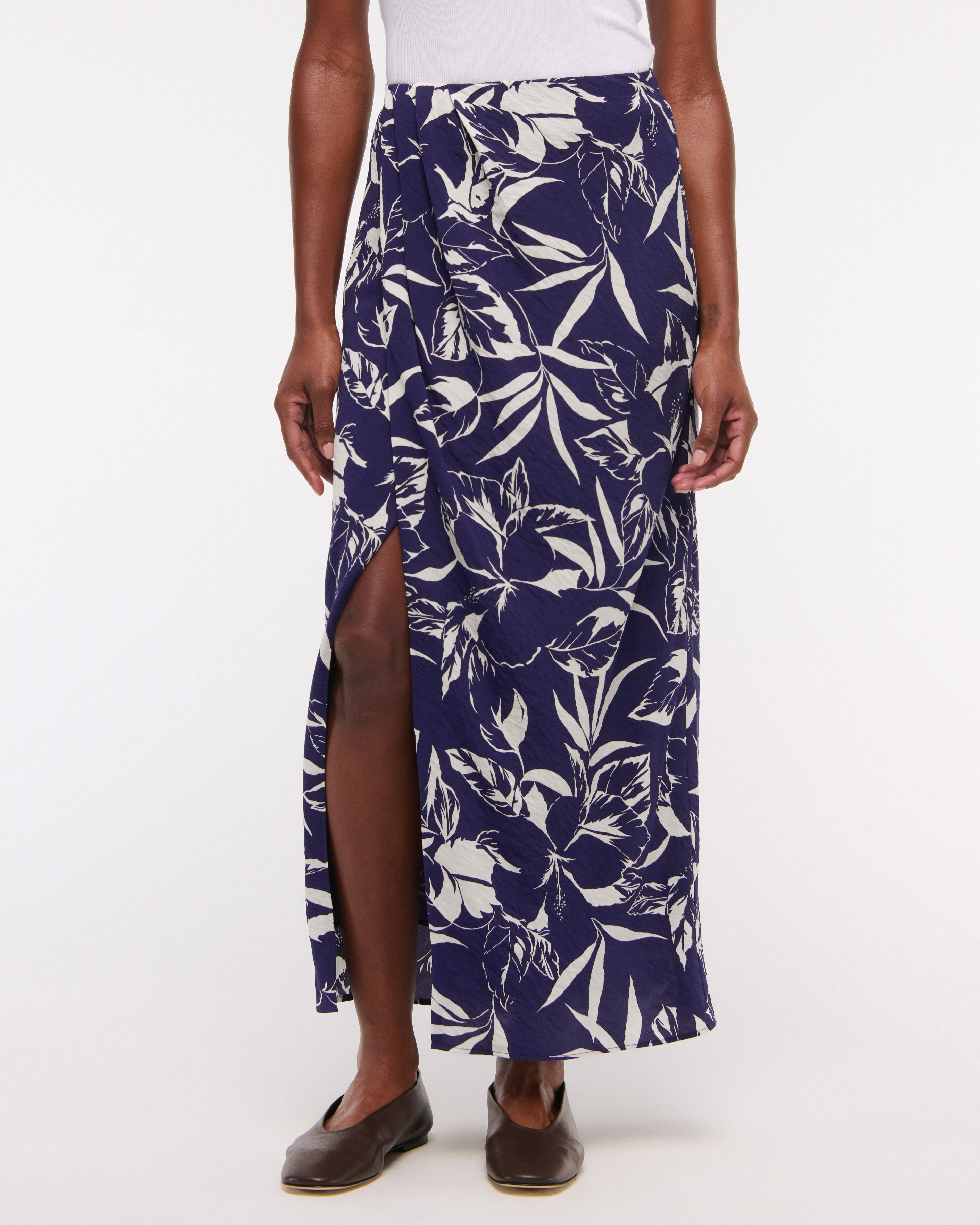Abercrombie & Fitch Mid Rise Sarong Maxi Skirt In Blue