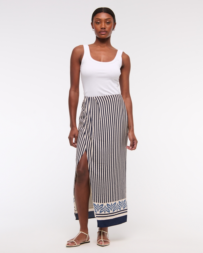 Mid Rise Sarong Maxi Skirt