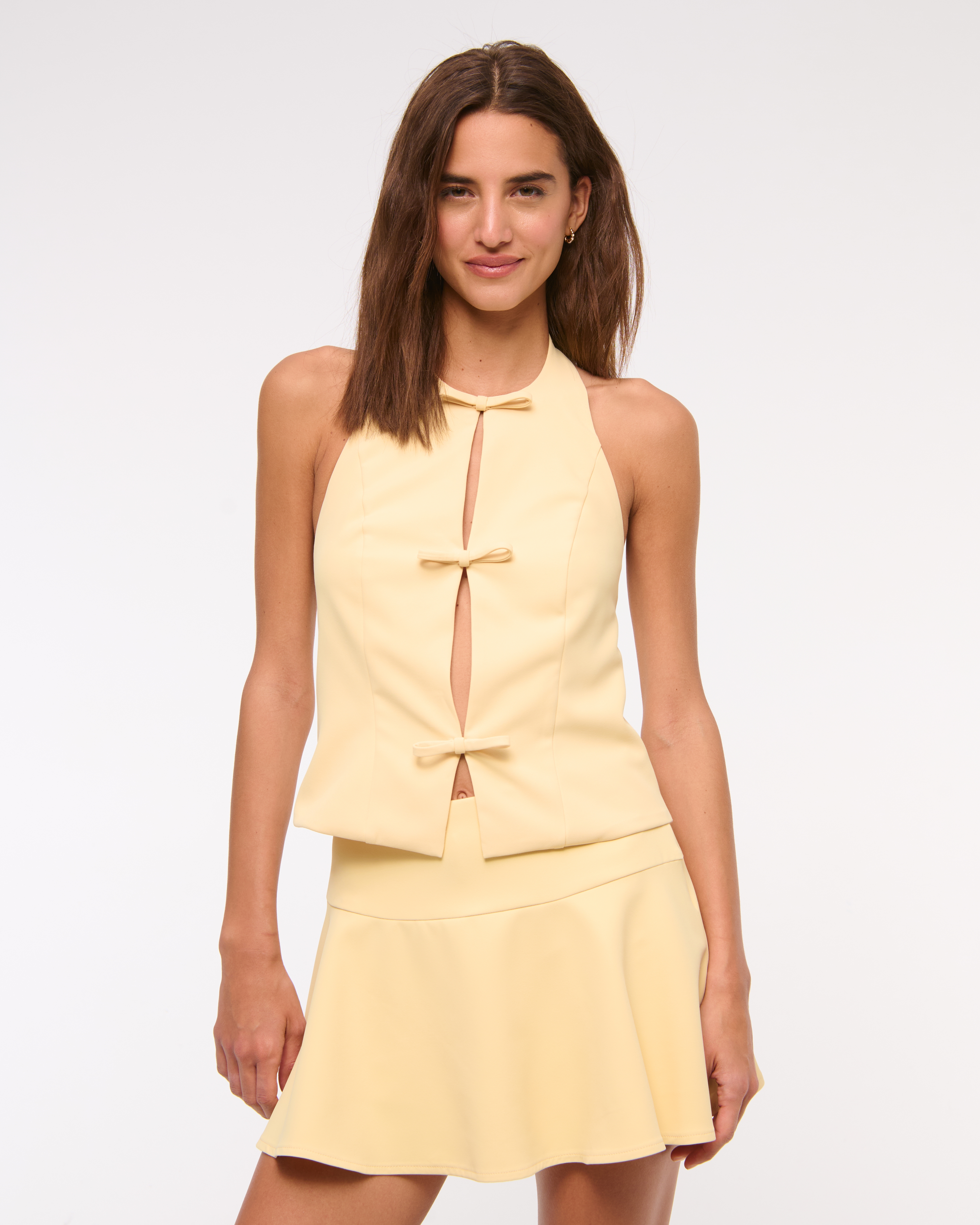 Abercrombie & Fitch High Rise Flirty Drop-waist Mini Skort In Yellow