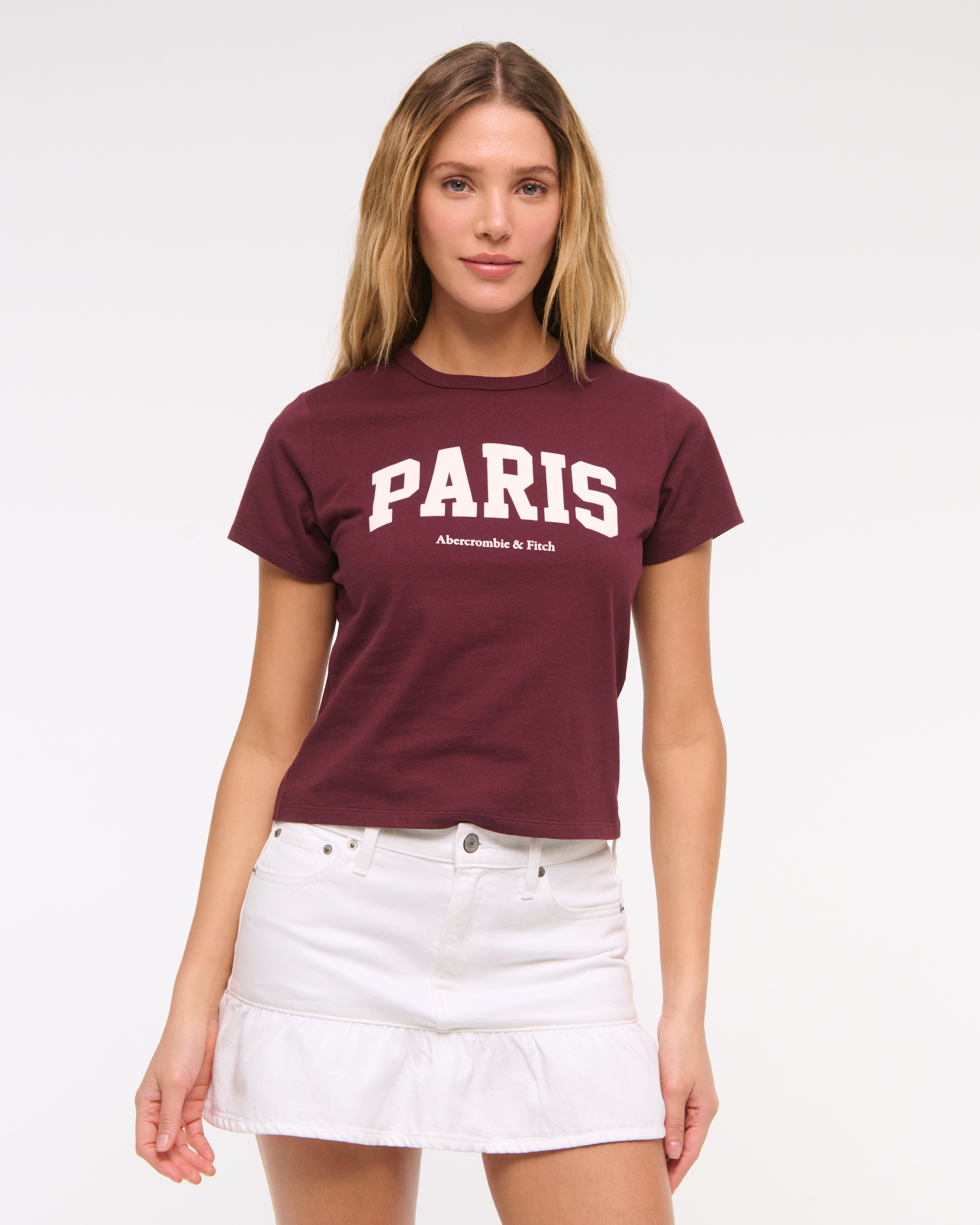 Abercrombie & Fitch Mid Rise Drop-waist Ruffle Denim Mini Skirt In White