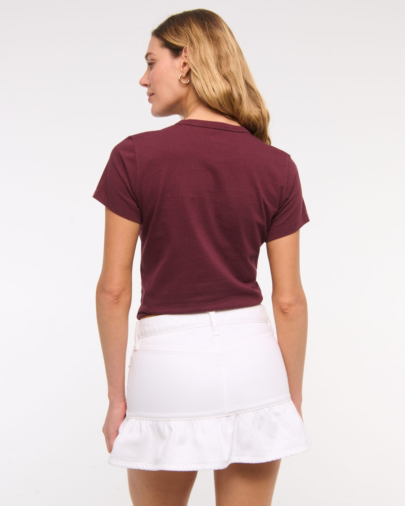 Mid Rise Drop-Waist Ruffle Denim Mini Skirt