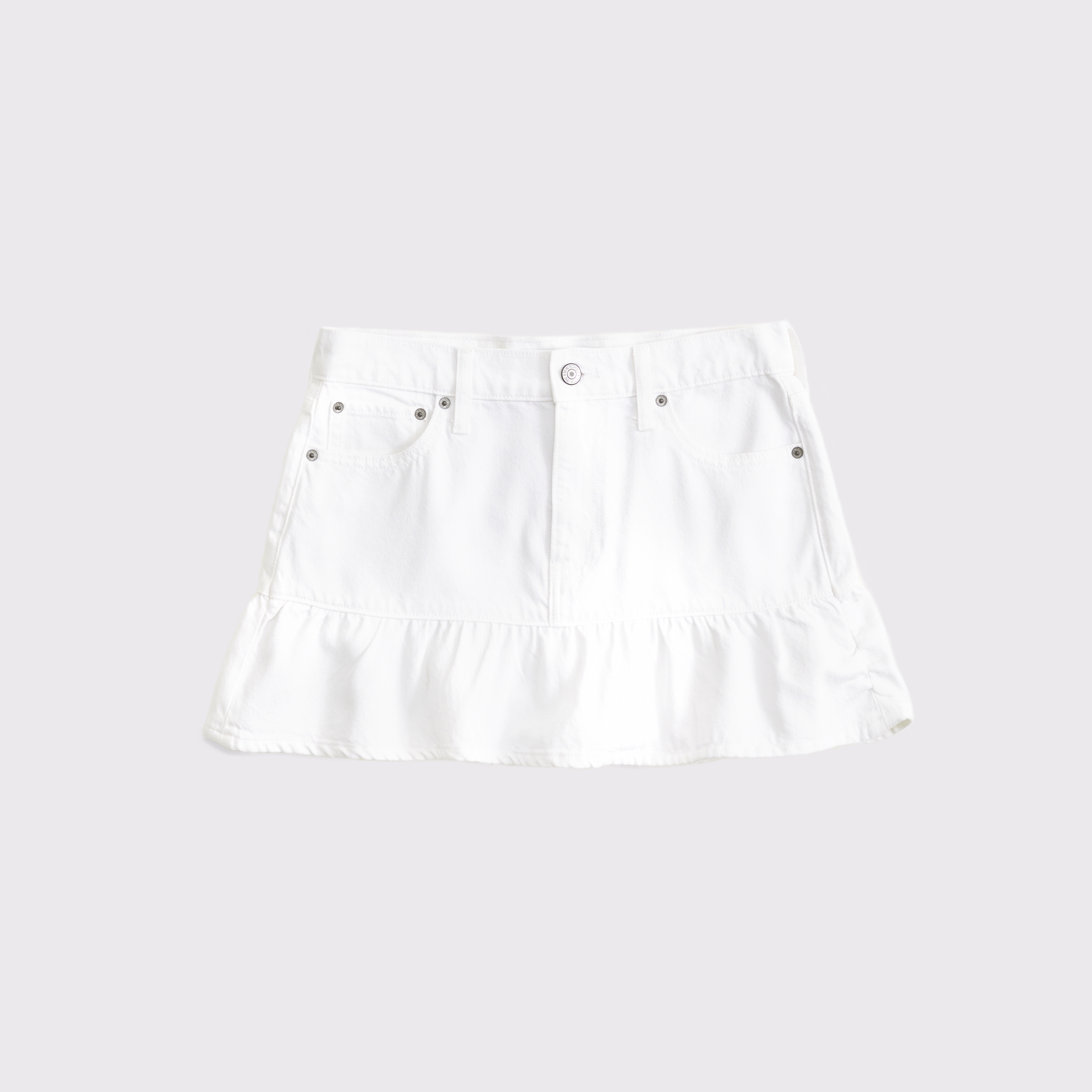 Abercrombie & Fitch Mid Rise Drop-waist Ruffle Denim Mini Skirt In White