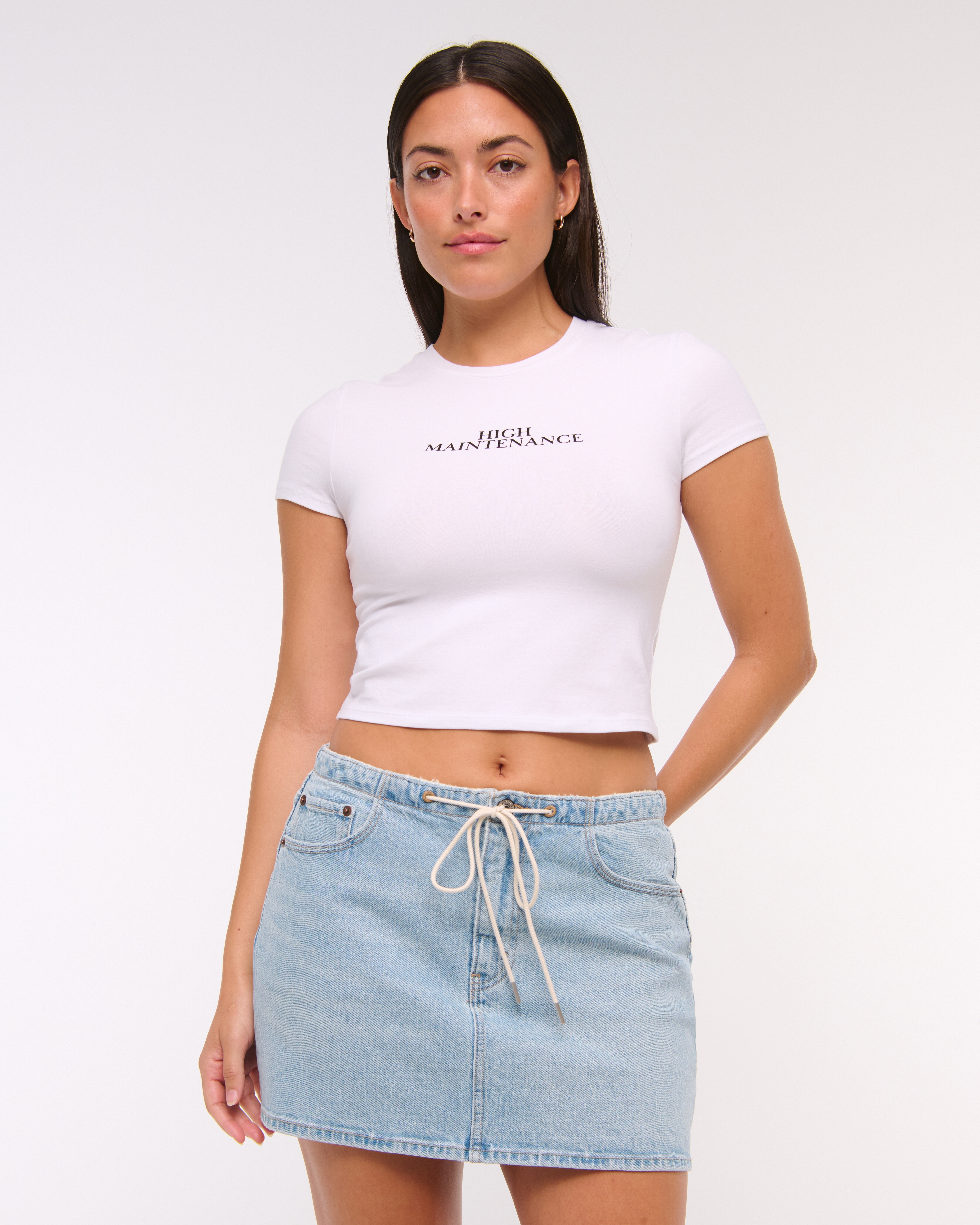 Abercrombie & Fitch Curve Love Mid Rise Denim Mini Skirt In Brown