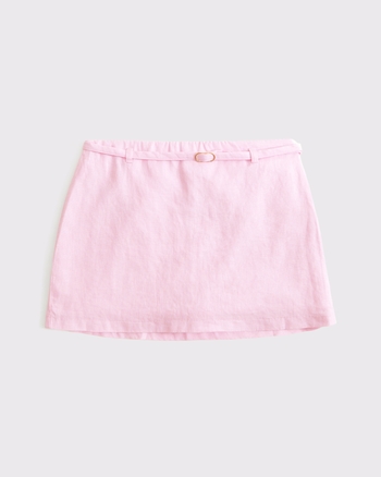 ABERCROMBIE & FITCH Women's Mid Rise Premium Linen Belted Mini Skort | Women's Clearance | Abercrombie.com