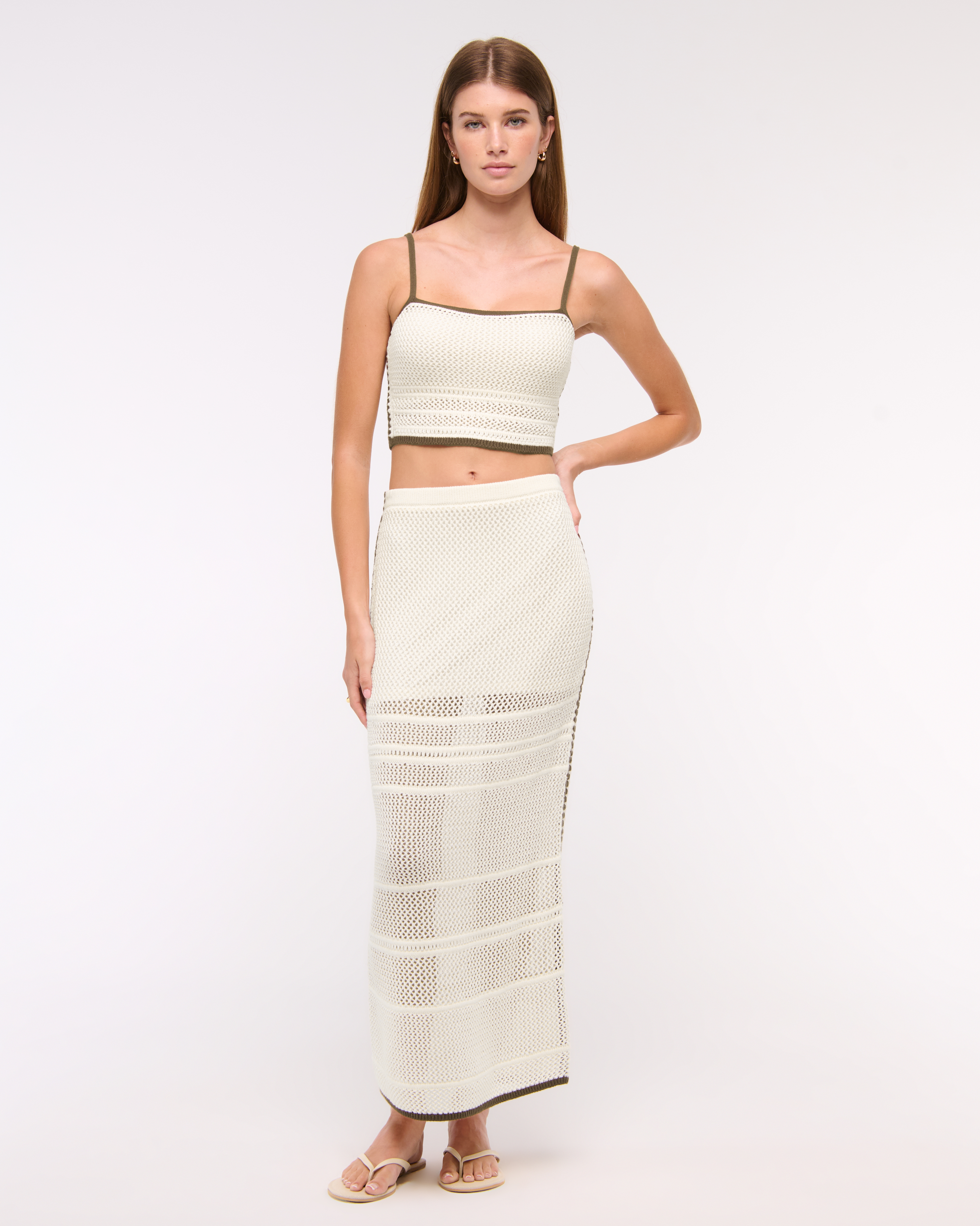 Abercrombie & Fitch Mid Rise Crochet-style Maxi Skirt In White