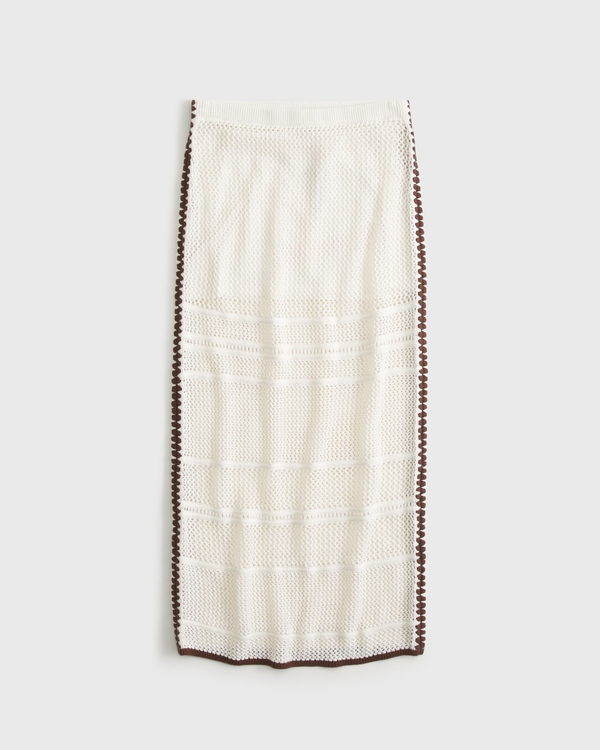 Mid Rise Crochet-Style Maxi Skirt, Cream view 1