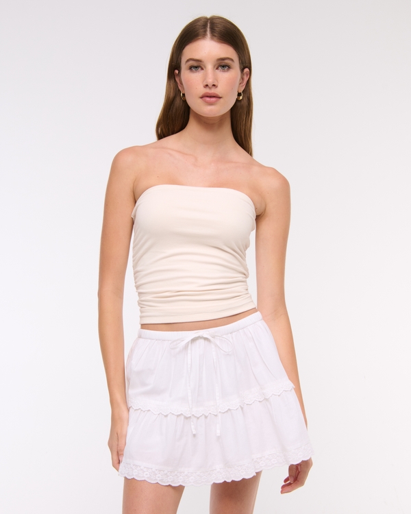 Mid Rise Pull-On Mini Skort, White view 1