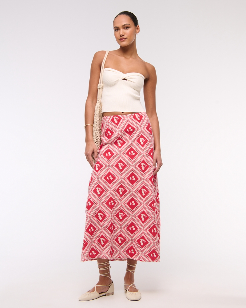 Mid Rise Linen-Blend Maxi Skirt