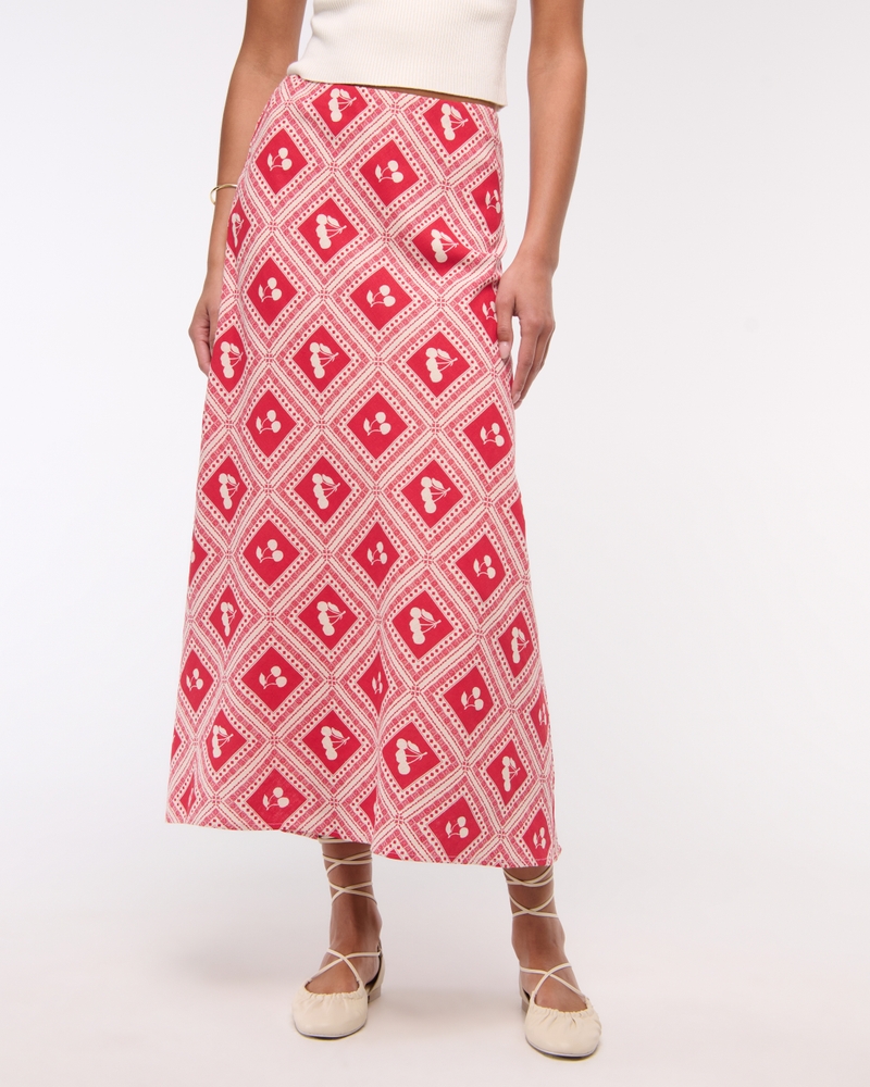 Mid Rise Linen-Blend Maxi Skirt
