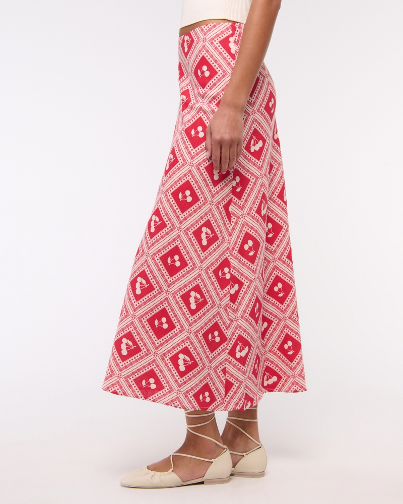 Mid Rise Linen-Blend Maxi Skirt