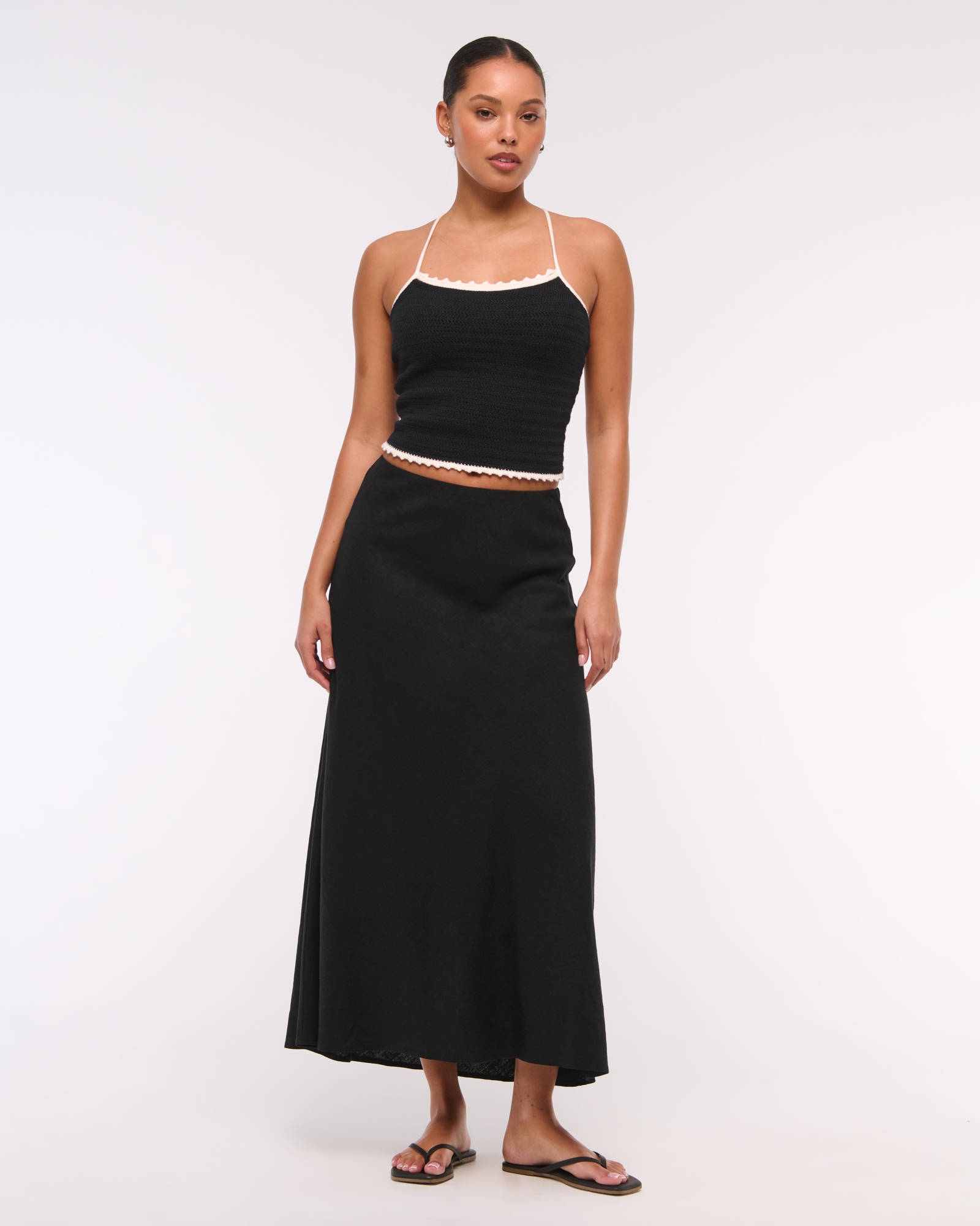 Mid Rise Linen-Blend Maxi Skirt