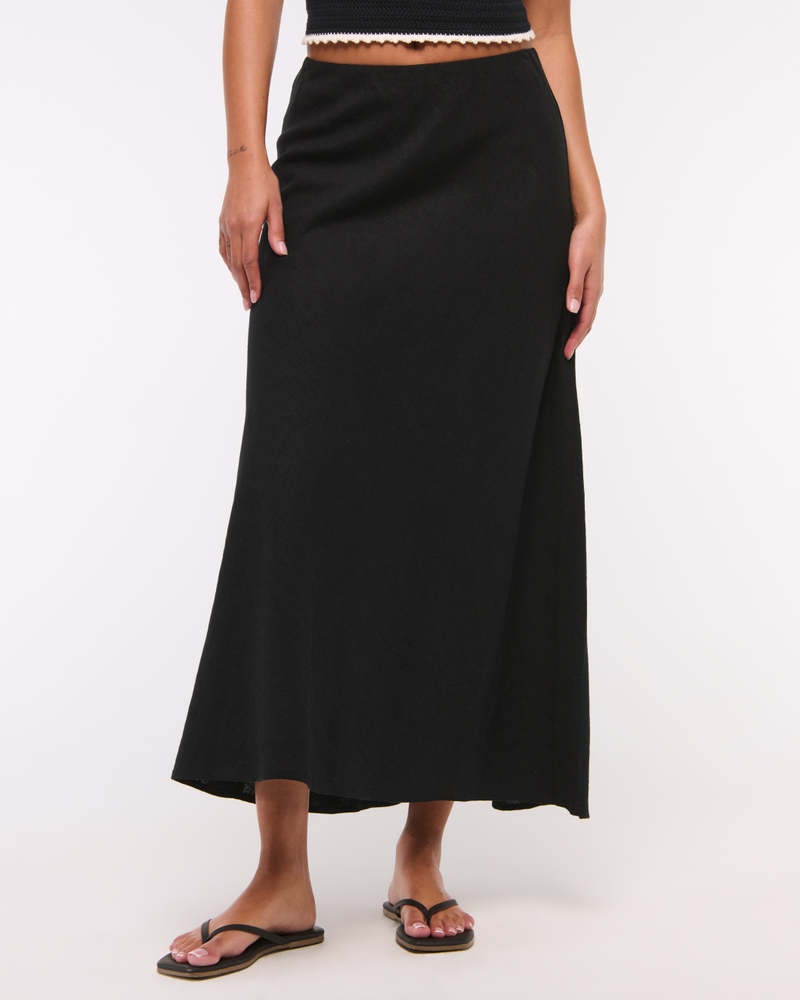 Mid Rise Linen-Blend Maxi Skirt