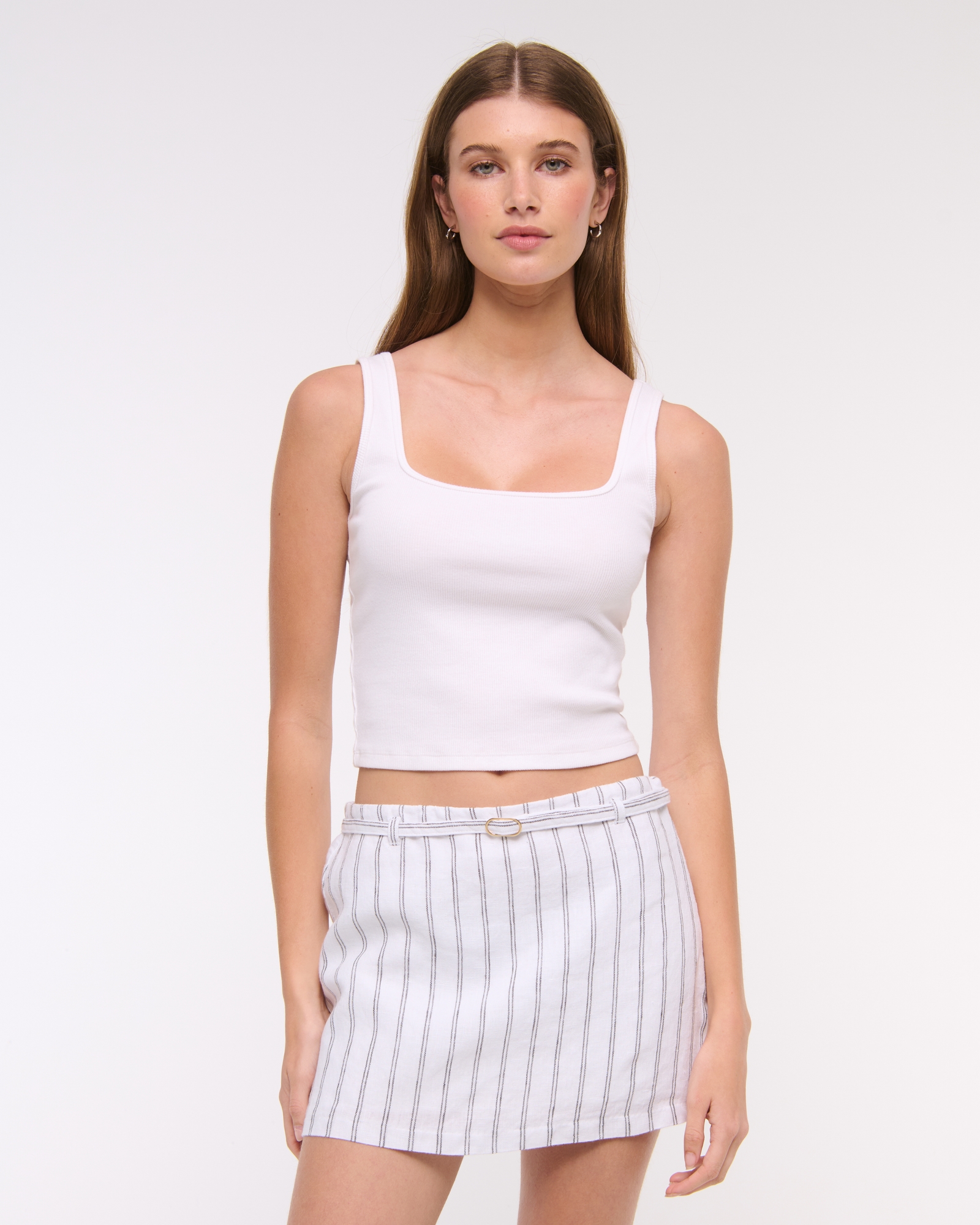 Mid Rise Premium Linen Belted Mini Skort