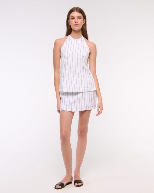 Mid Rise Premium Linen Belted Mini Skort