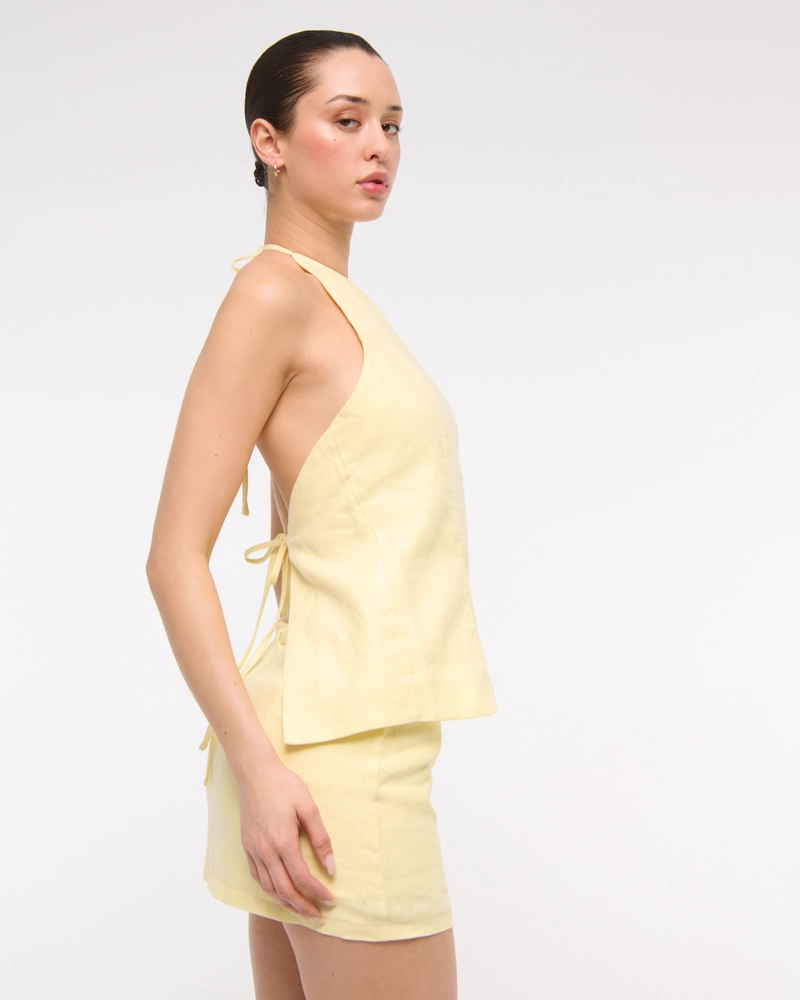 Mid Rise Premium Linen Belted Mini Skort