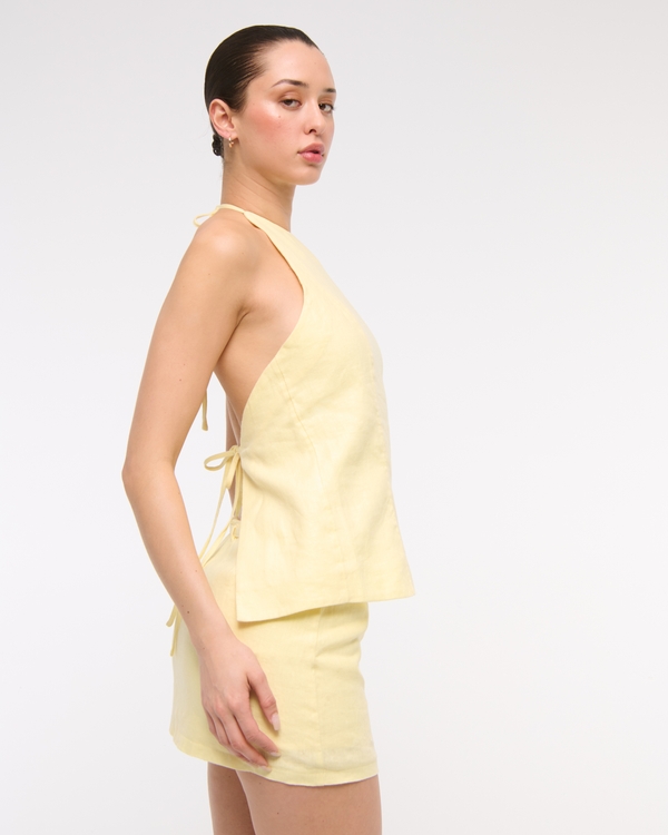 Mid Rise Premium Linen Belted Mini Skort