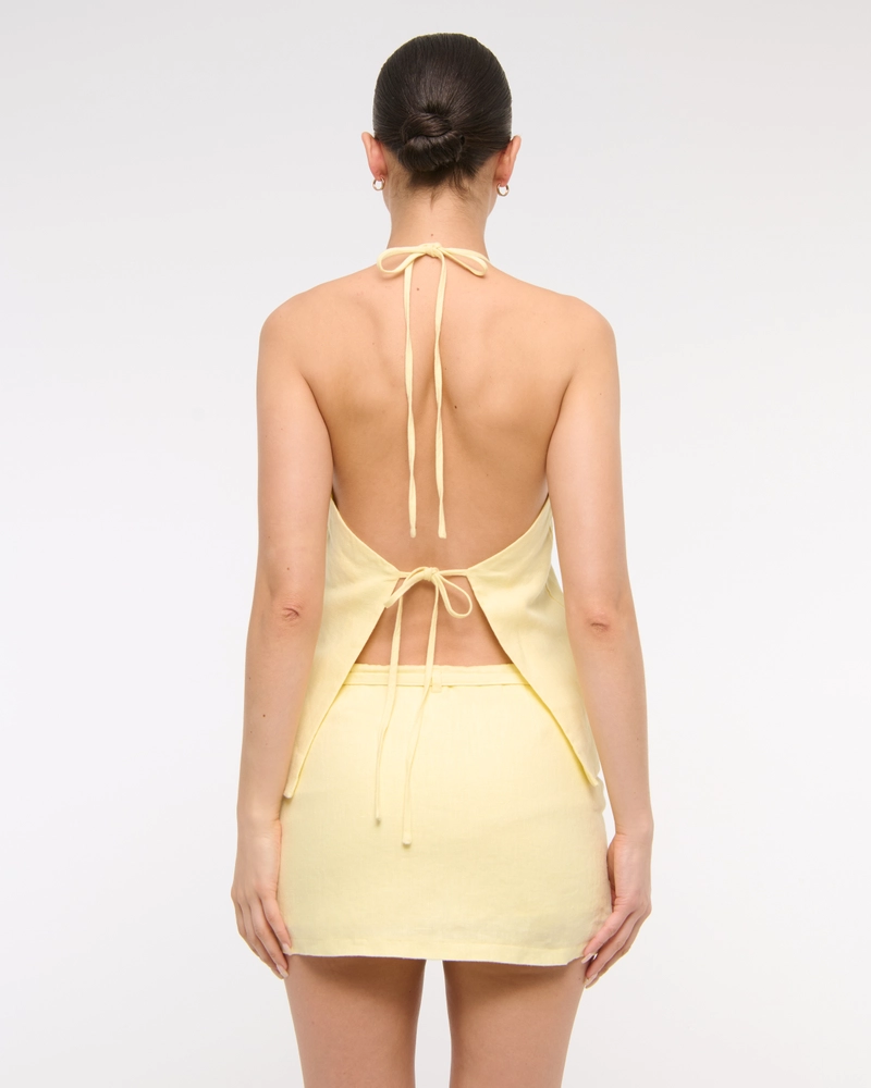 Mid Rise Premium Linen Belted Mini Skort