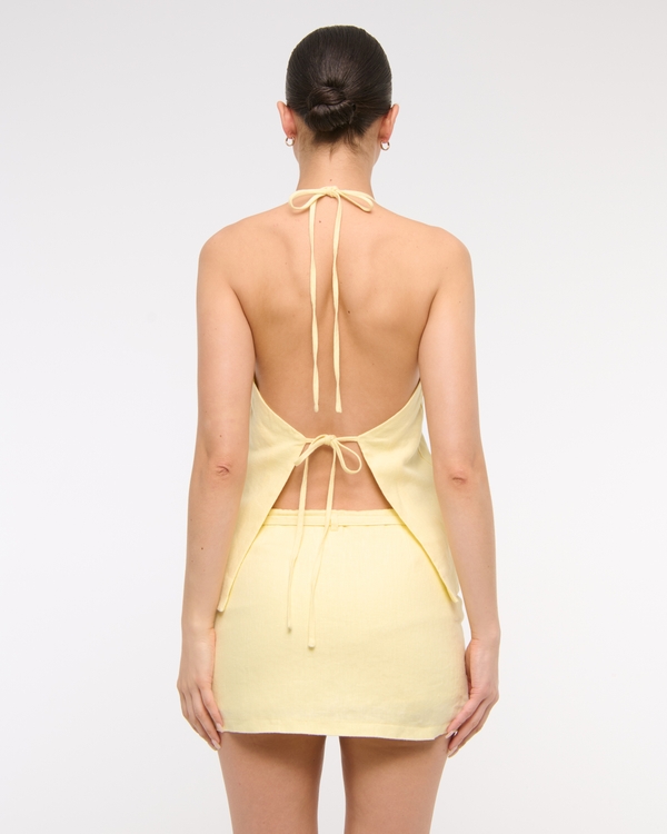 Mid Rise Premium Linen Belted Mini Skort