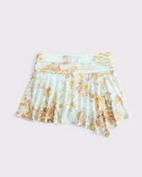 Mid Rise Asymmetrical Flirty Ruched Mini Skort