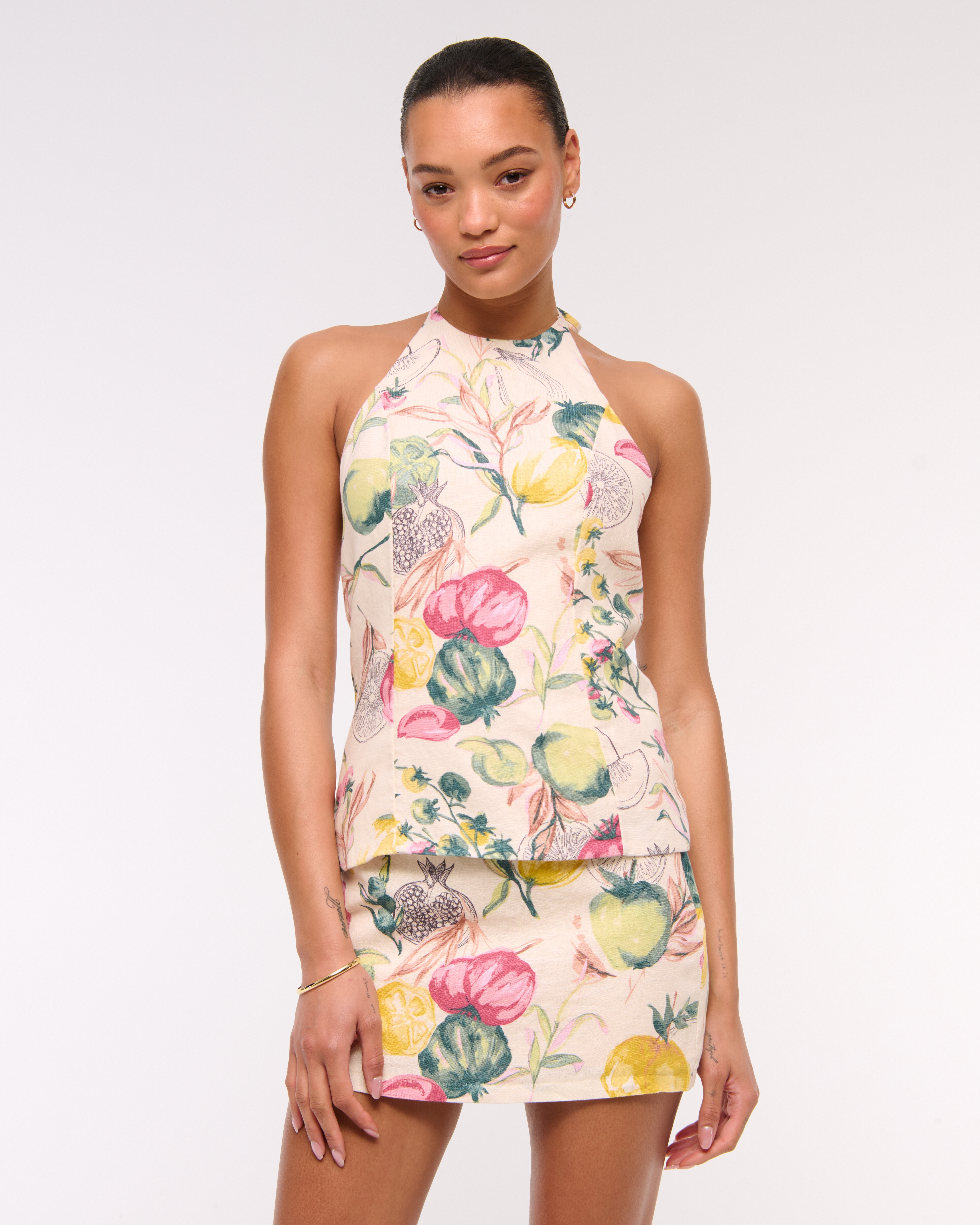 Abercrombie & Fitch Mid Rise Premium Linen Belted Mini Skort