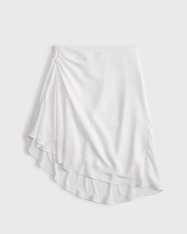 Low Rise Asymmetrical Hem Mini Skirt, Cream view 1